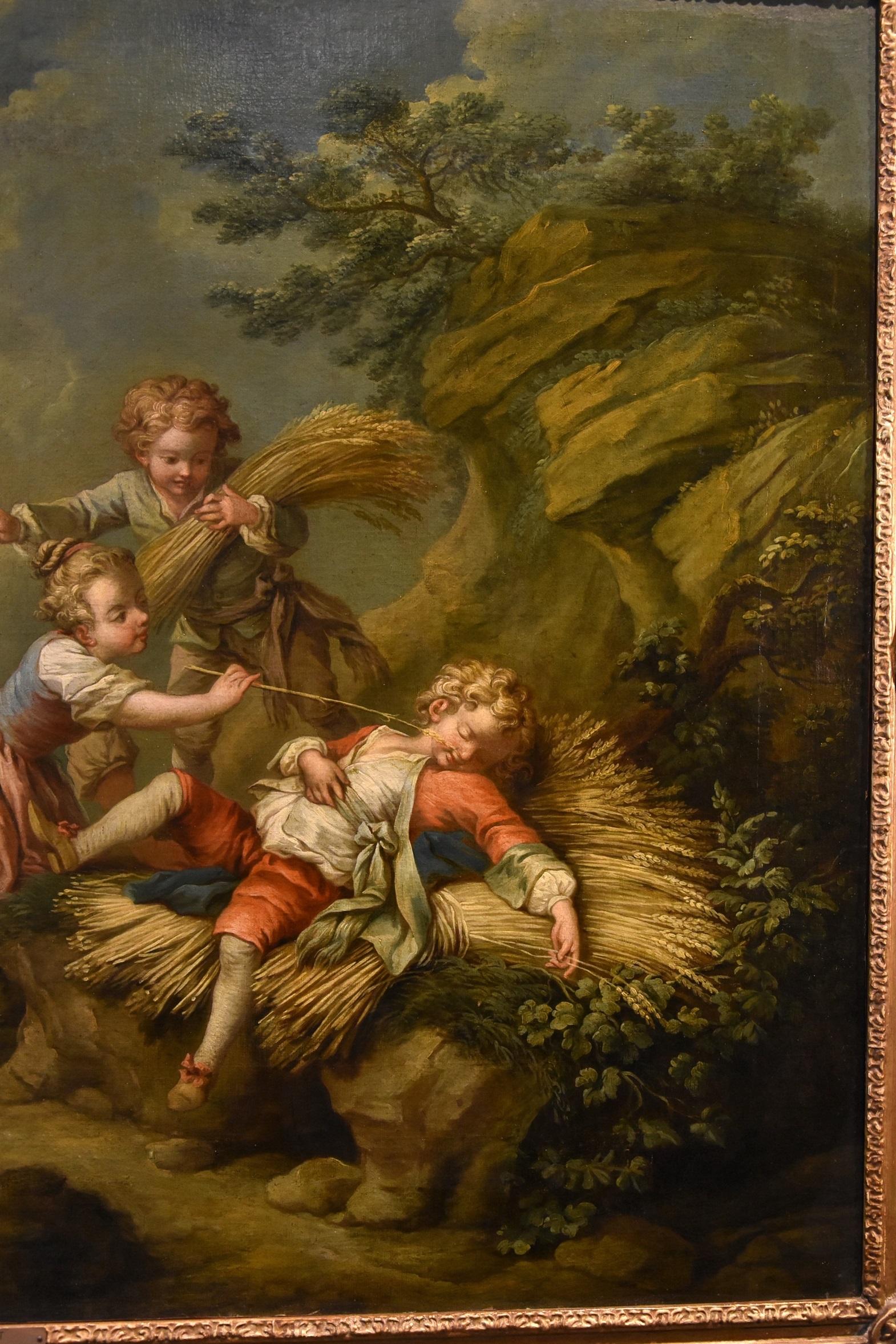 Jeaurat, huile sur toile 18ème siècle, maître français ancien, paysage d'enfants en vente 4