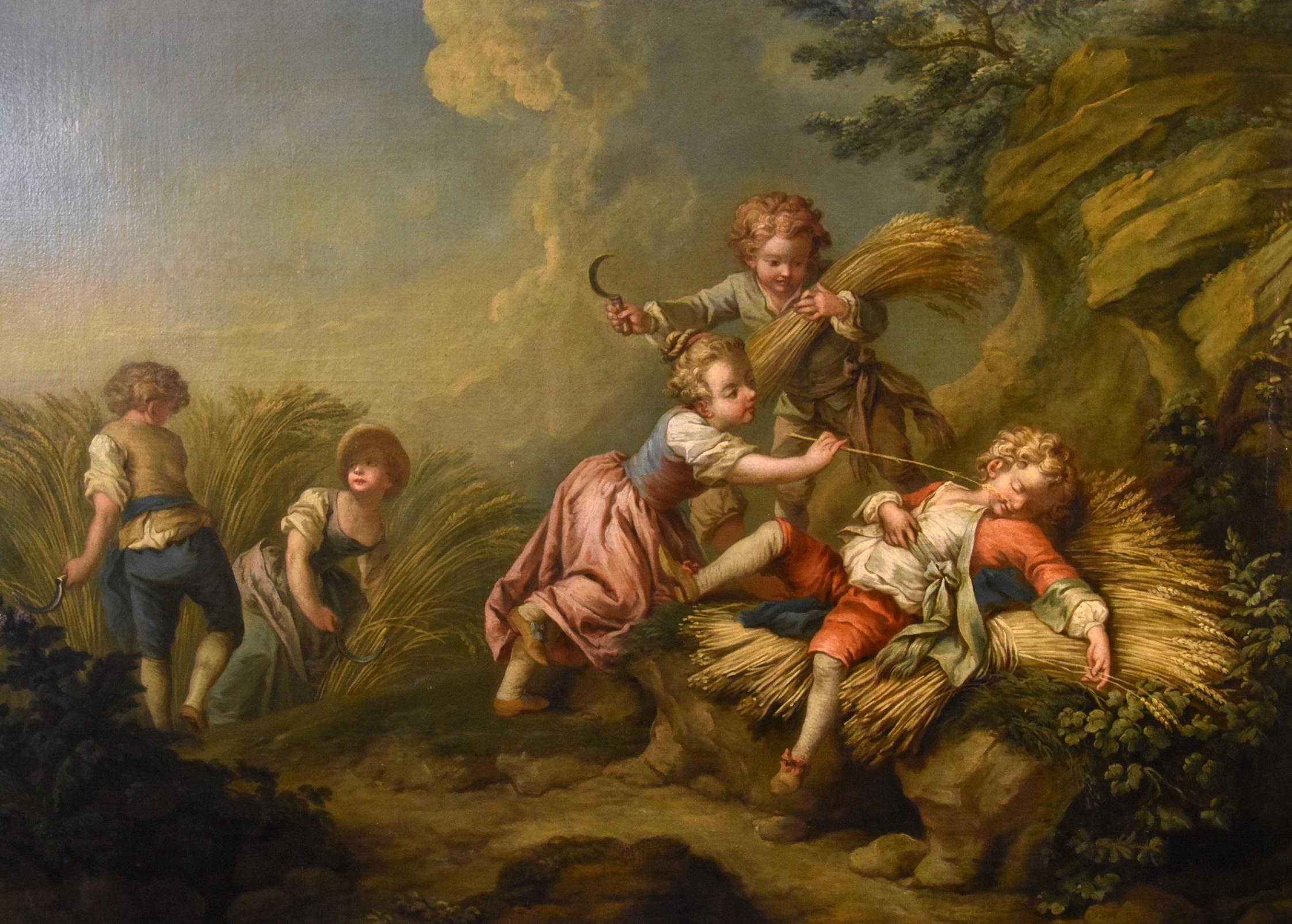Jeaurat, huile sur toile 18ème siècle, maître français ancien, paysage d'enfants en vente 5