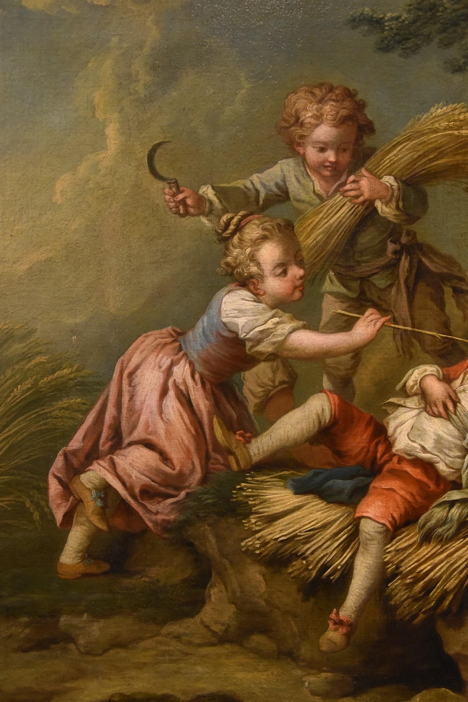 Jeaurat, huile sur toile 18ème siècle, maître français ancien, paysage d'enfants en vente 6