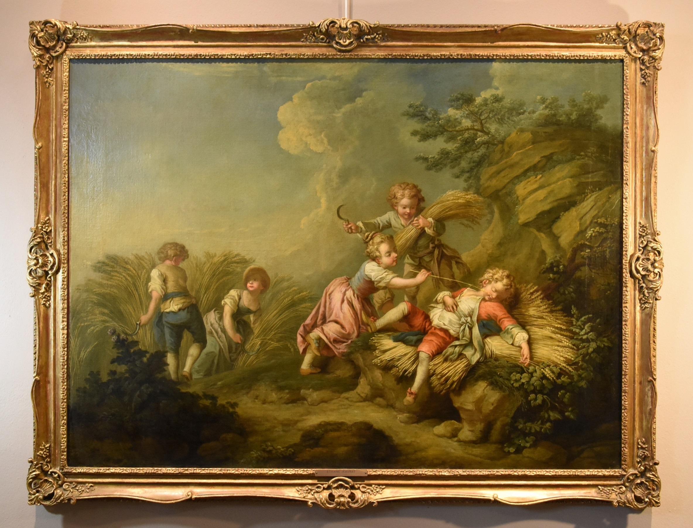 Children Landscape Jeaurat Paint Oil on canvas 18th Century Old master French - Painting by Étienne Jeaurat (Vermenton 1699 - Versailles 1789)