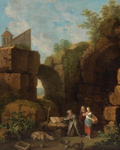 Religious painting The temptation of Saint Anthony JEAURAT French Painting 18th