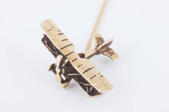 Late 19th Century Tie Pin of a Bi Plane in 18 Karat Gold, French circa 1895