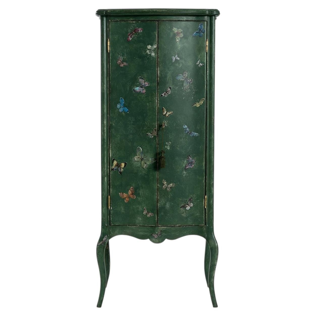 Cómoda alta Tiepolo verde con mariposas de colores en venta