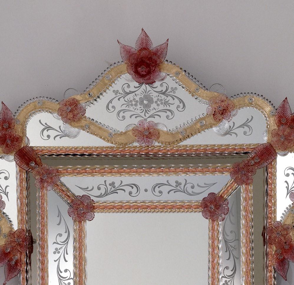 Fait main « Tiepolo », miroir en verre de Murano de style vénitien par Fratelli Tosi, fabriqué en Italie en vente