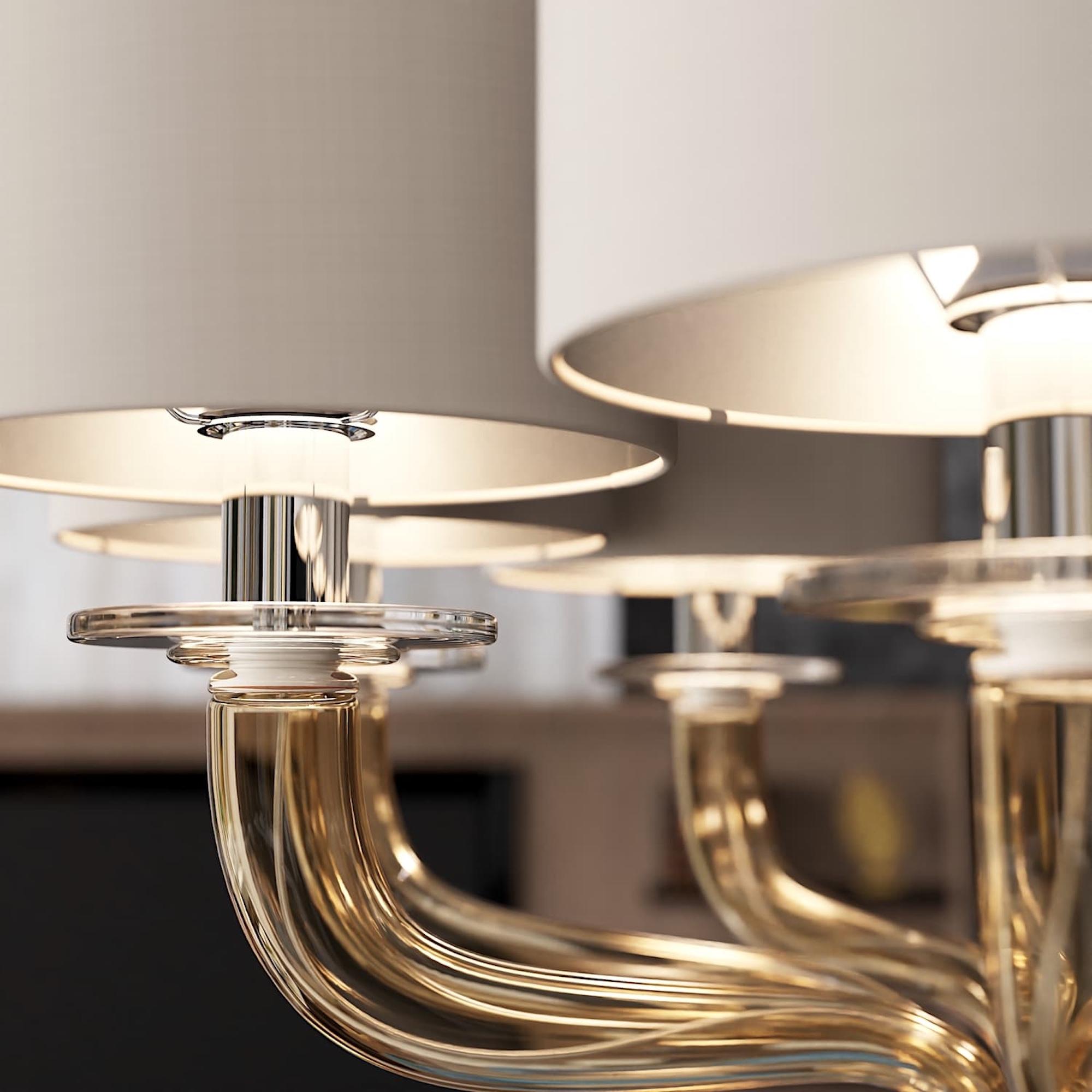 TIEPOLO Zeitgenössische Stehlampe mit 8 Lichtern aus handgefertigtem Muranoglas (Metall) im Angebot