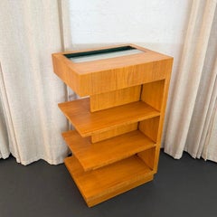 Tiered Art Deco Satinwood Side Shelving Unit With Built-in Lighting