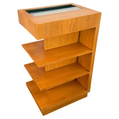 Tiered Art Deco Satinwood Side Shelving Unit With Built-in Lighting