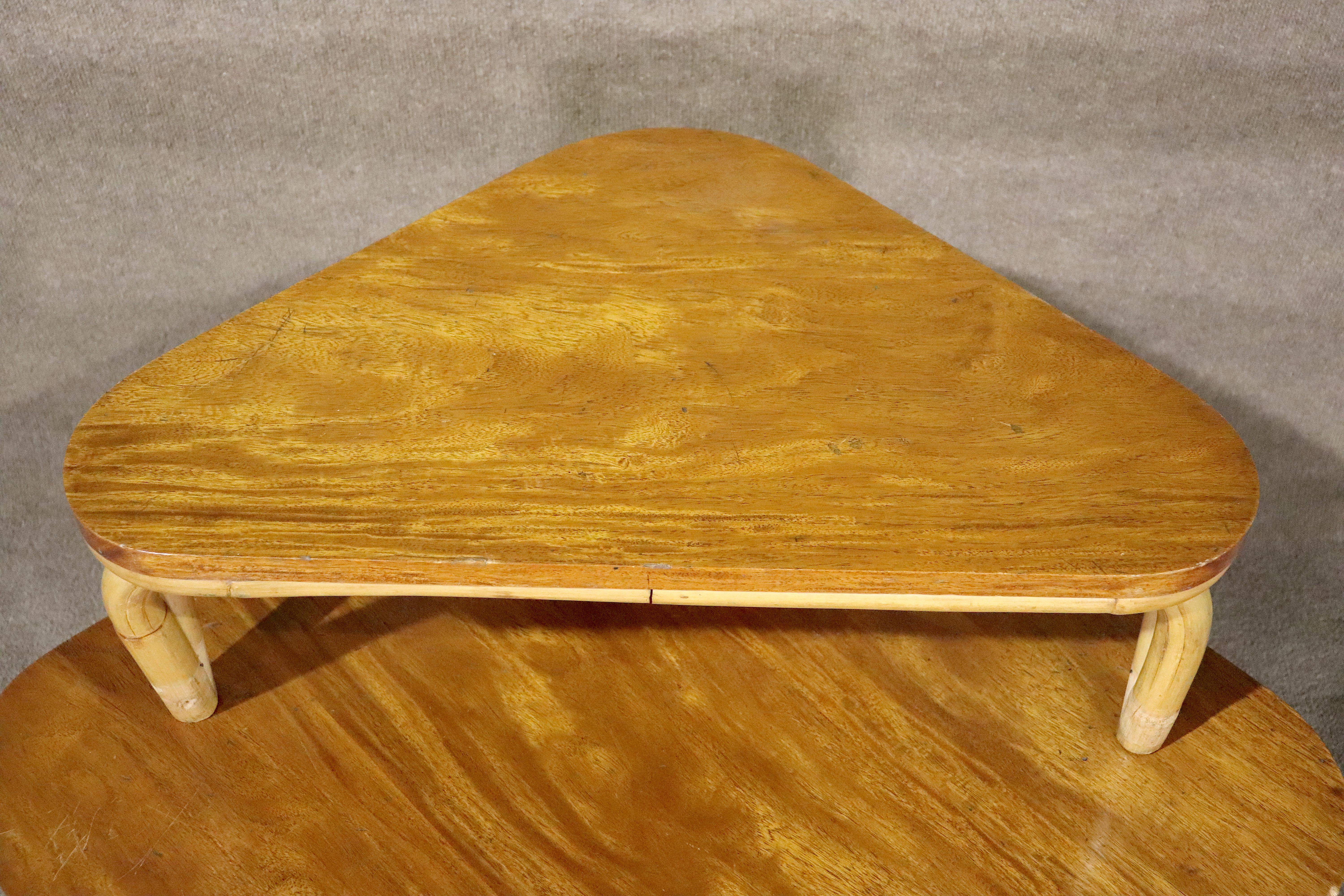 Mid-Century Modern Tiered Bamboo Corner Table  For Sale