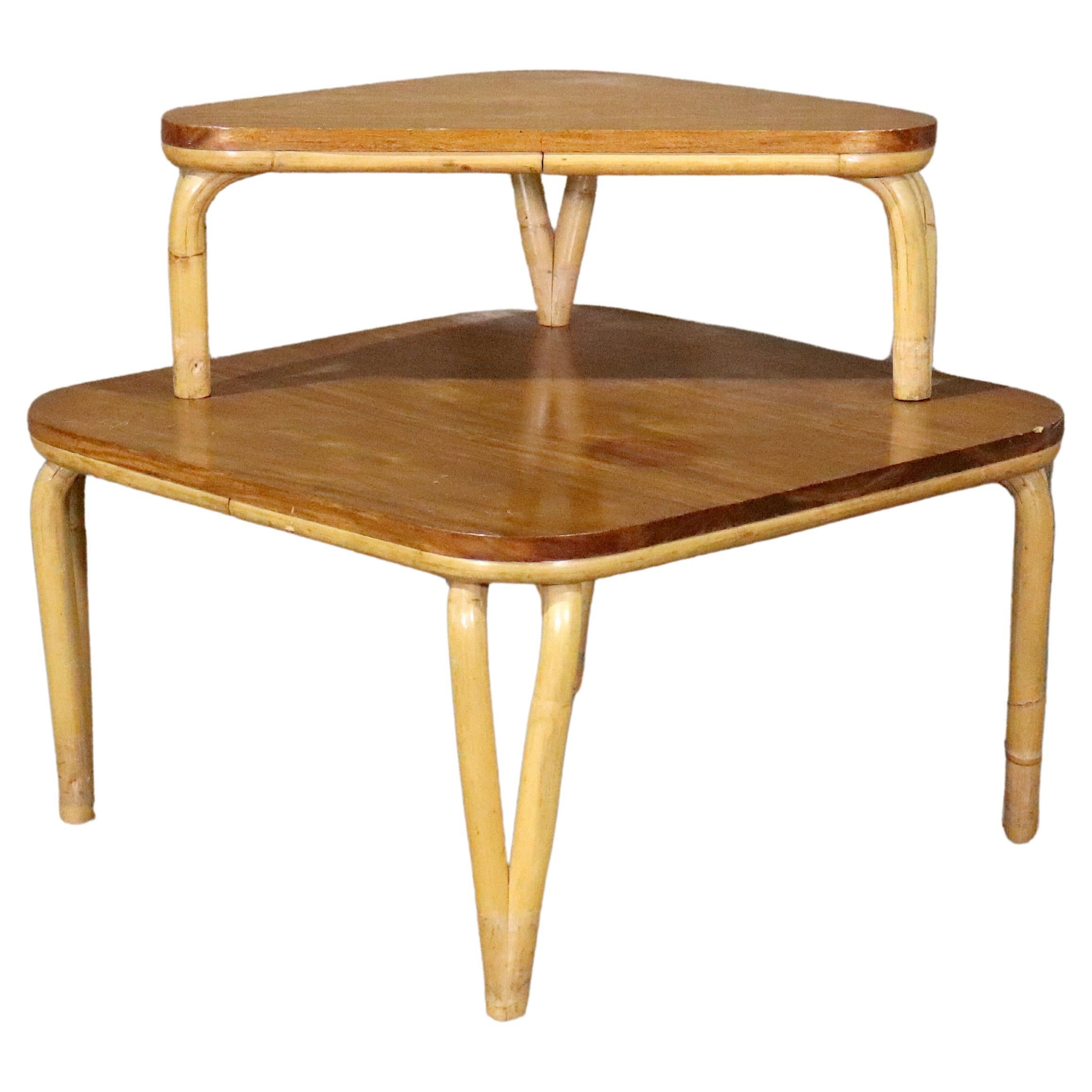 Tiered Bamboo Corner Table  For Sale