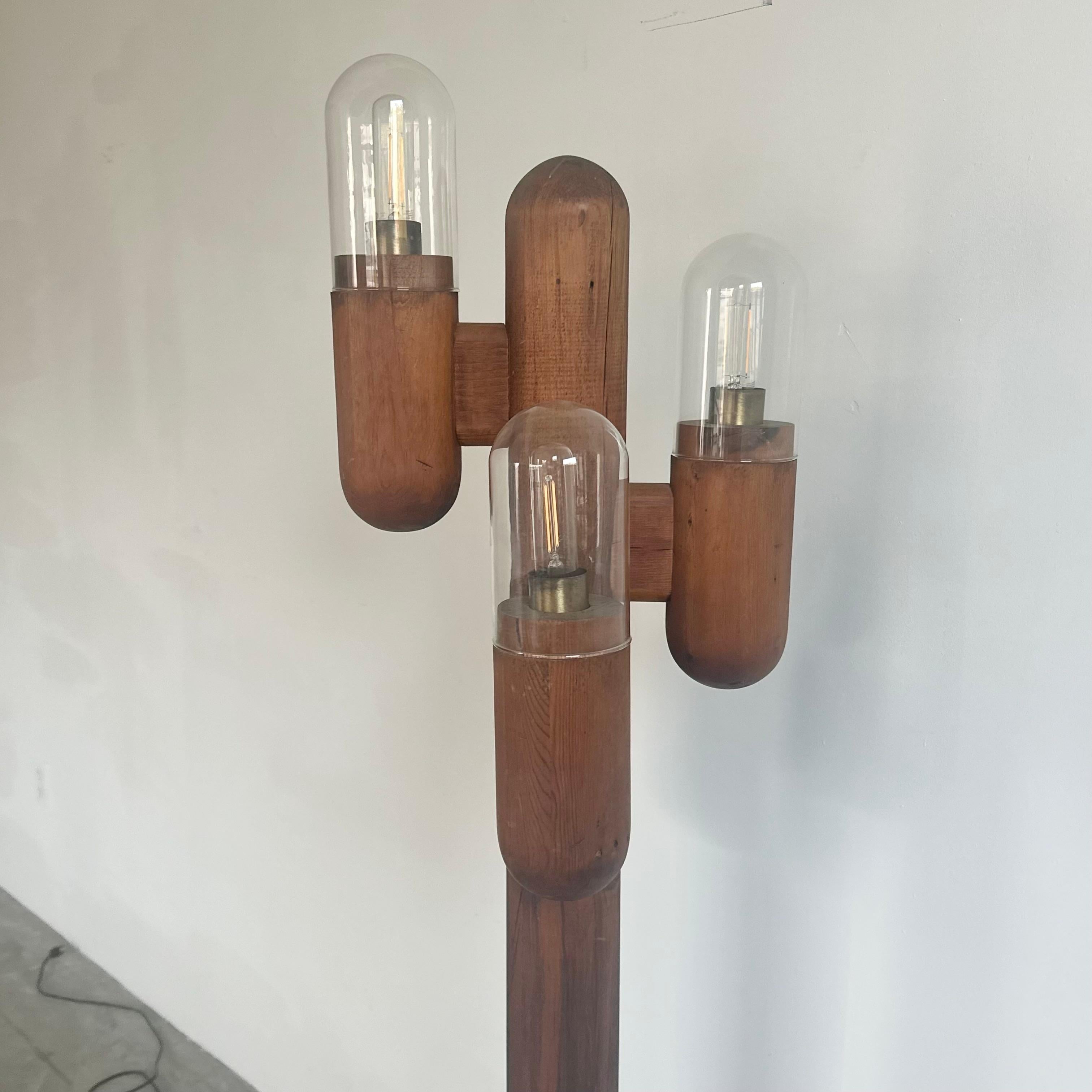 Pine Tiered Cactus Floor Lamp, 1970s USA For Sale