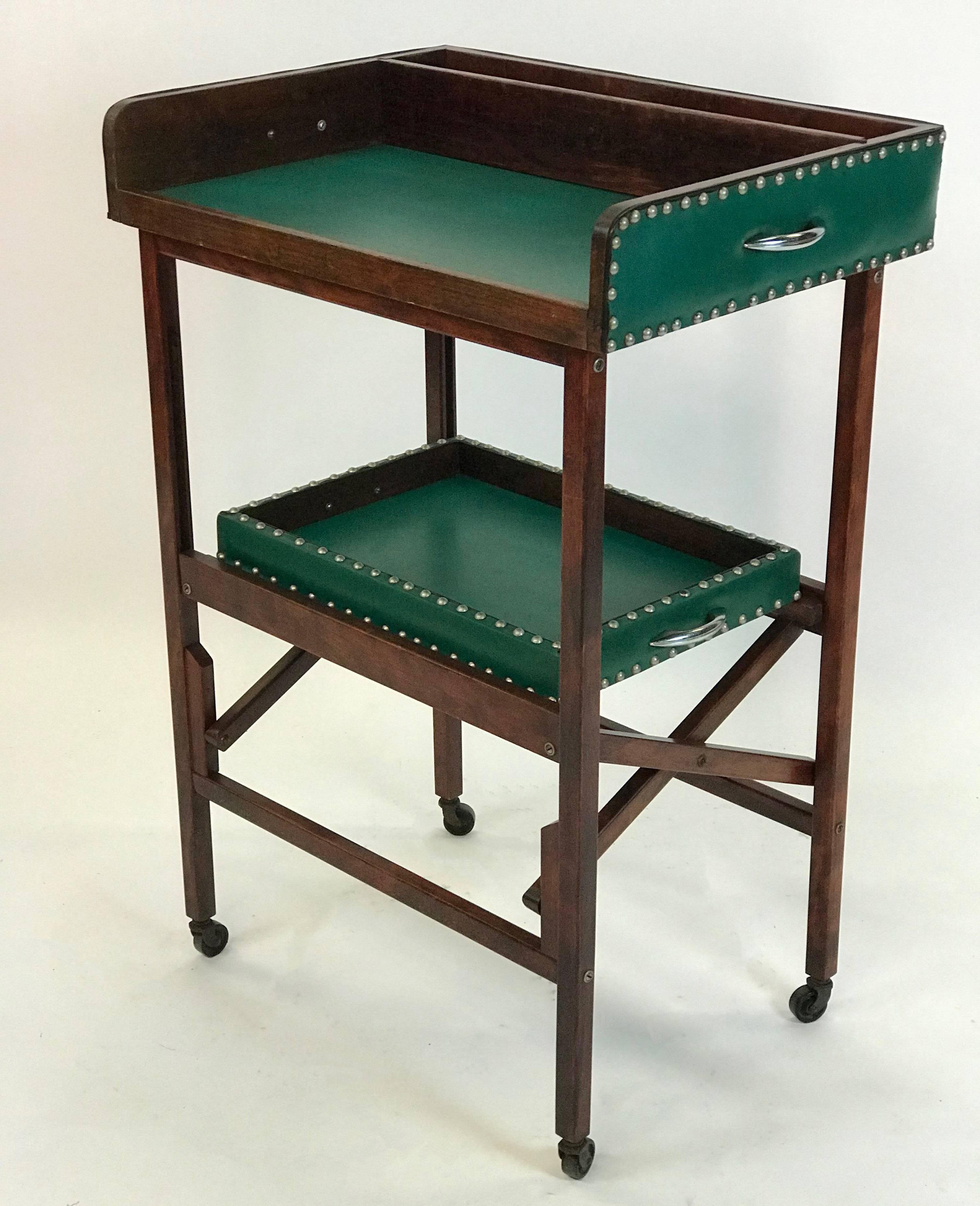 Mid-Century Modern Tiered Cherrywood Folding Serving Bar Cart