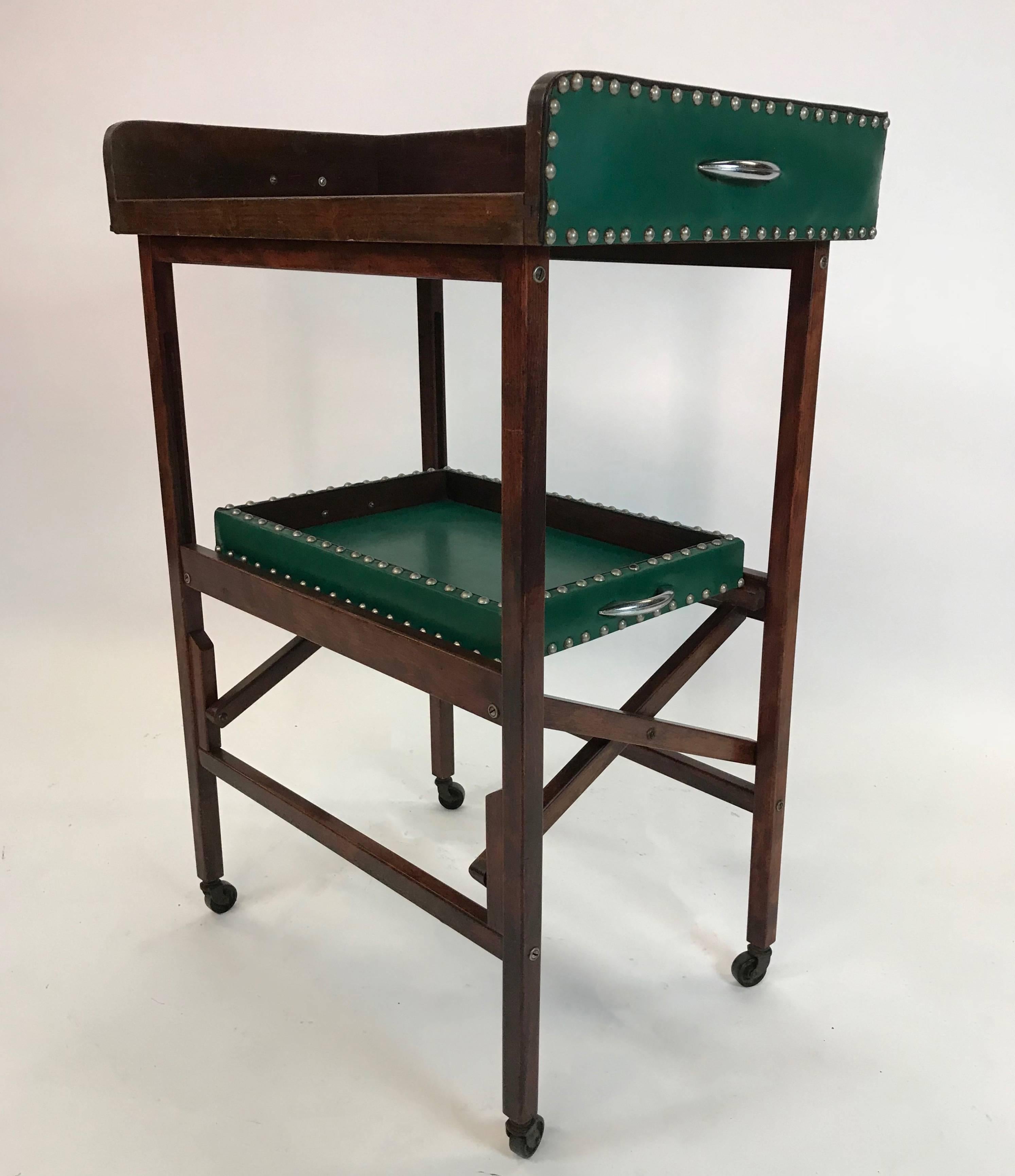 American Tiered Cherrywood Folding Serving Bar Cart