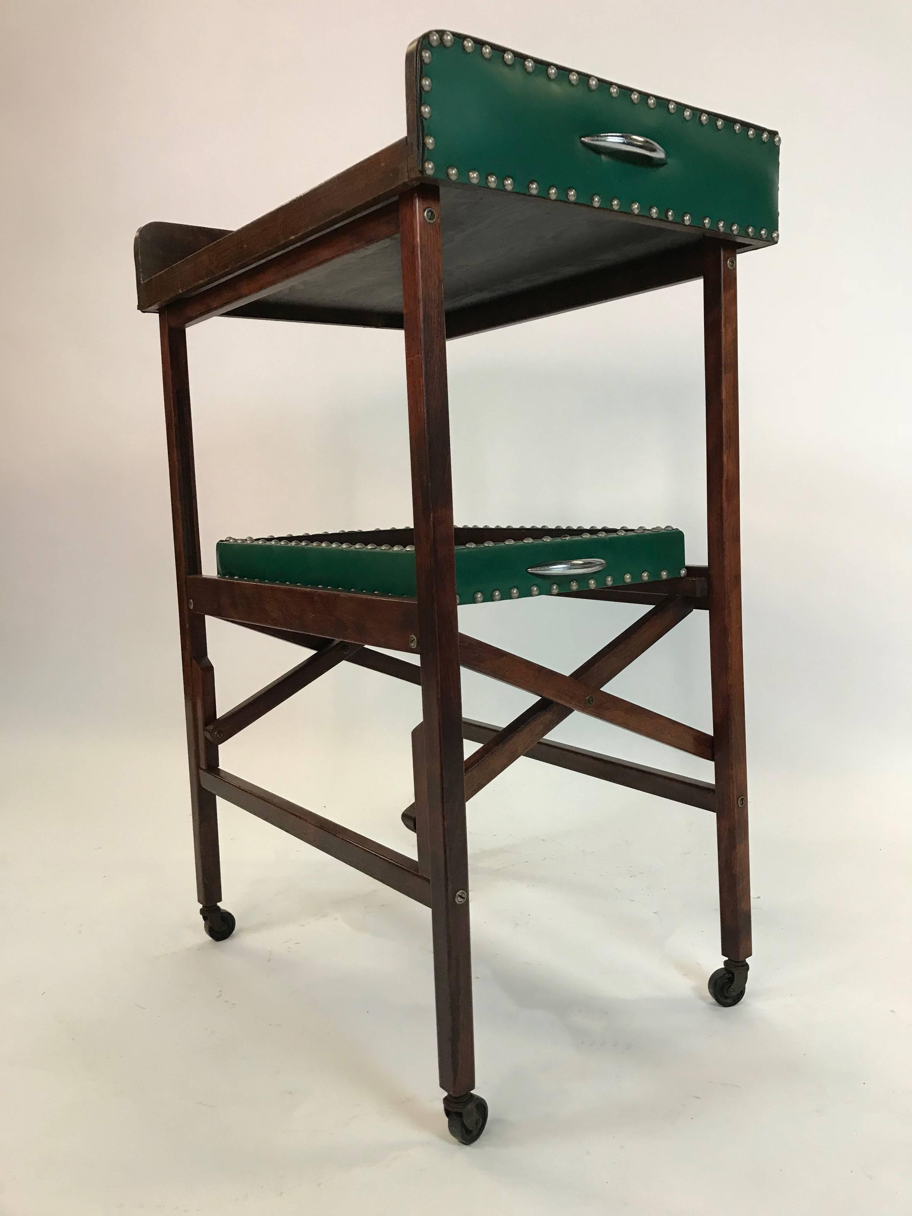 Tiered Cherrywood Folding Serving Bar Cart In Excellent Condition In Brooklyn, NY