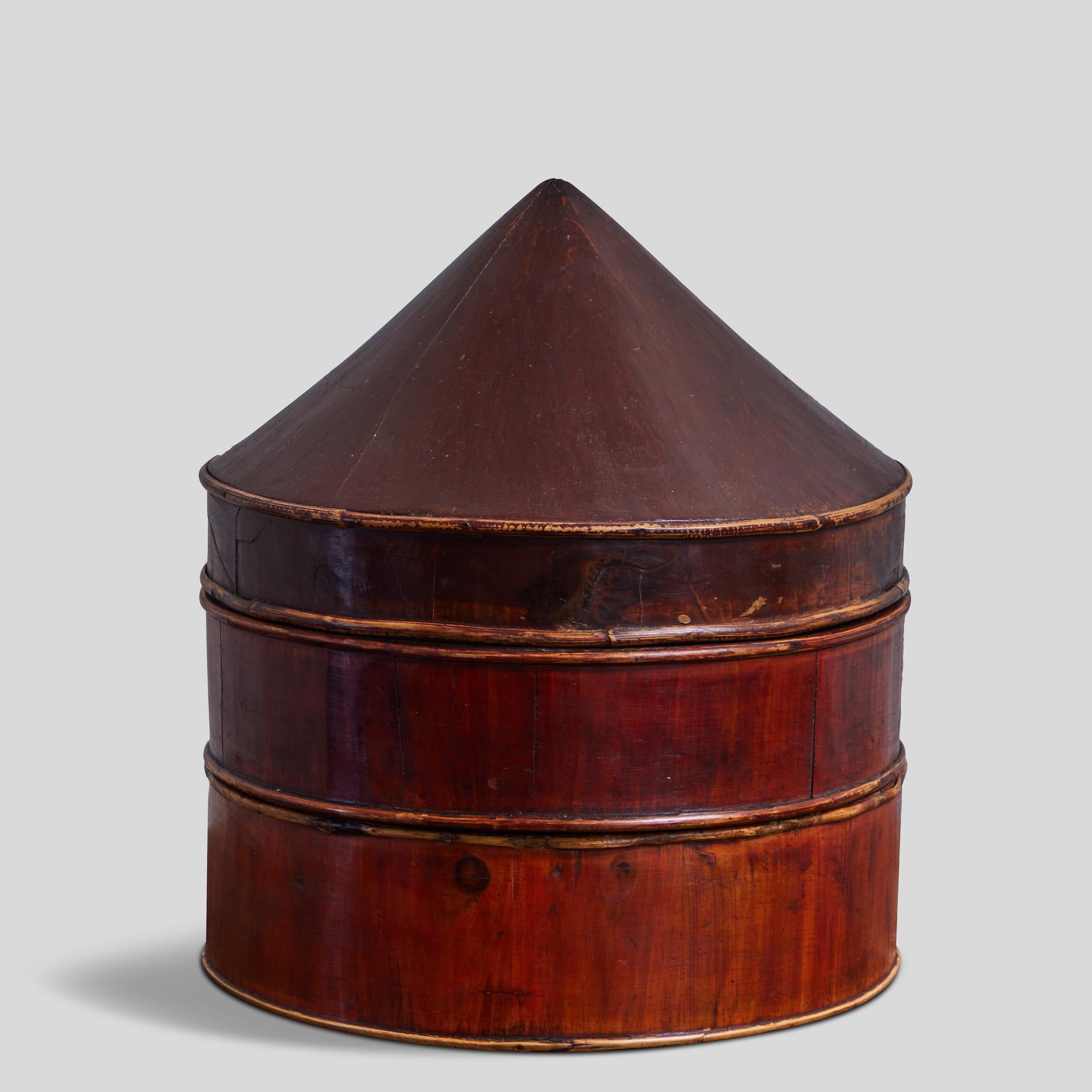 Wood Tiered Chinese Hat Box
