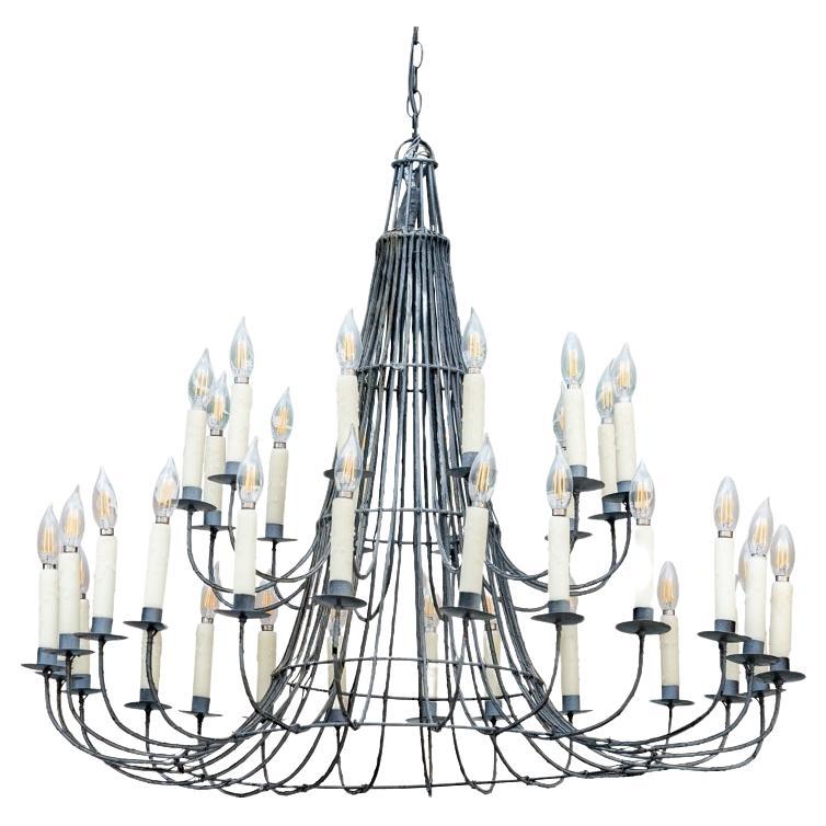 Tiered Cone Form Wire 36 Light Chandelier For Sale