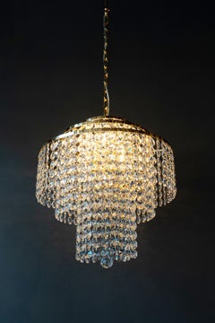 Tiered Crystal Luminaire in Hollywood Regency Style Mid-Century Revival New Gold