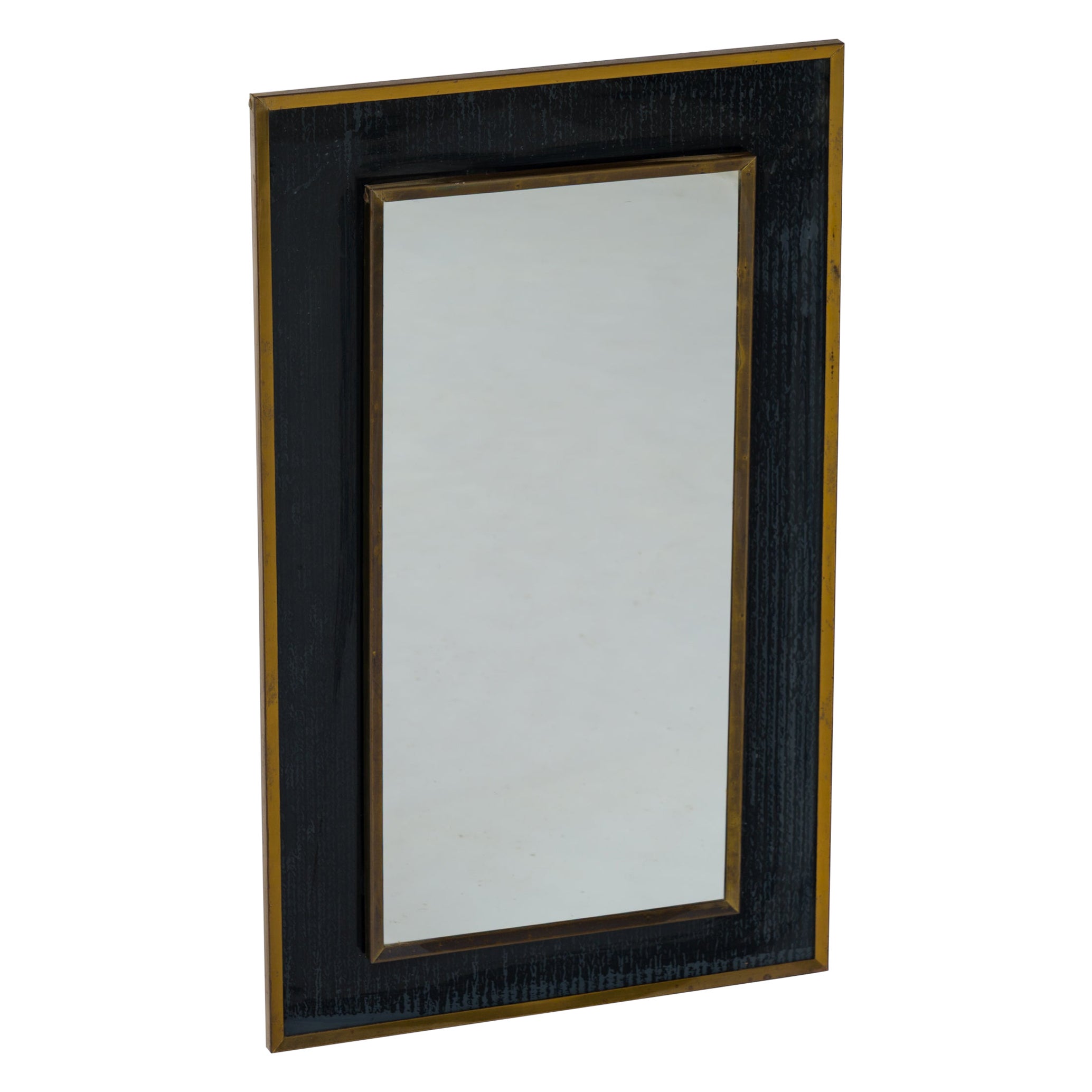 Specchio da parete in Eglomisé a più livelli con bordi in ottone patinato - Francia, anni 
70 in vendita