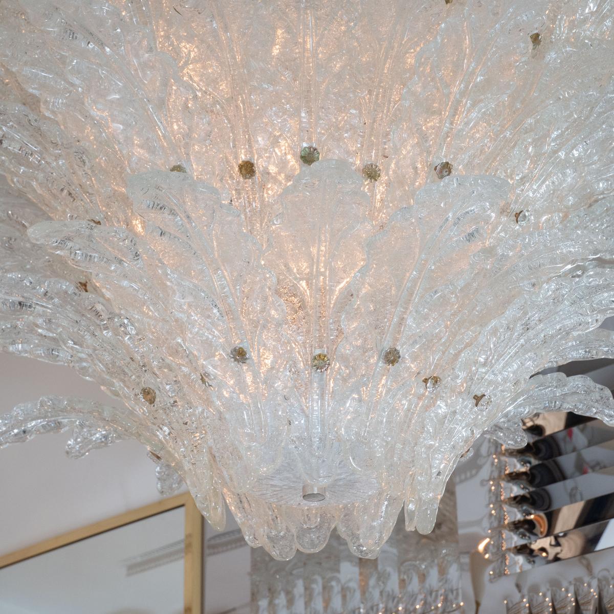 Mid-Century Modern Tiered Frosted Glass Leaf Chandelier