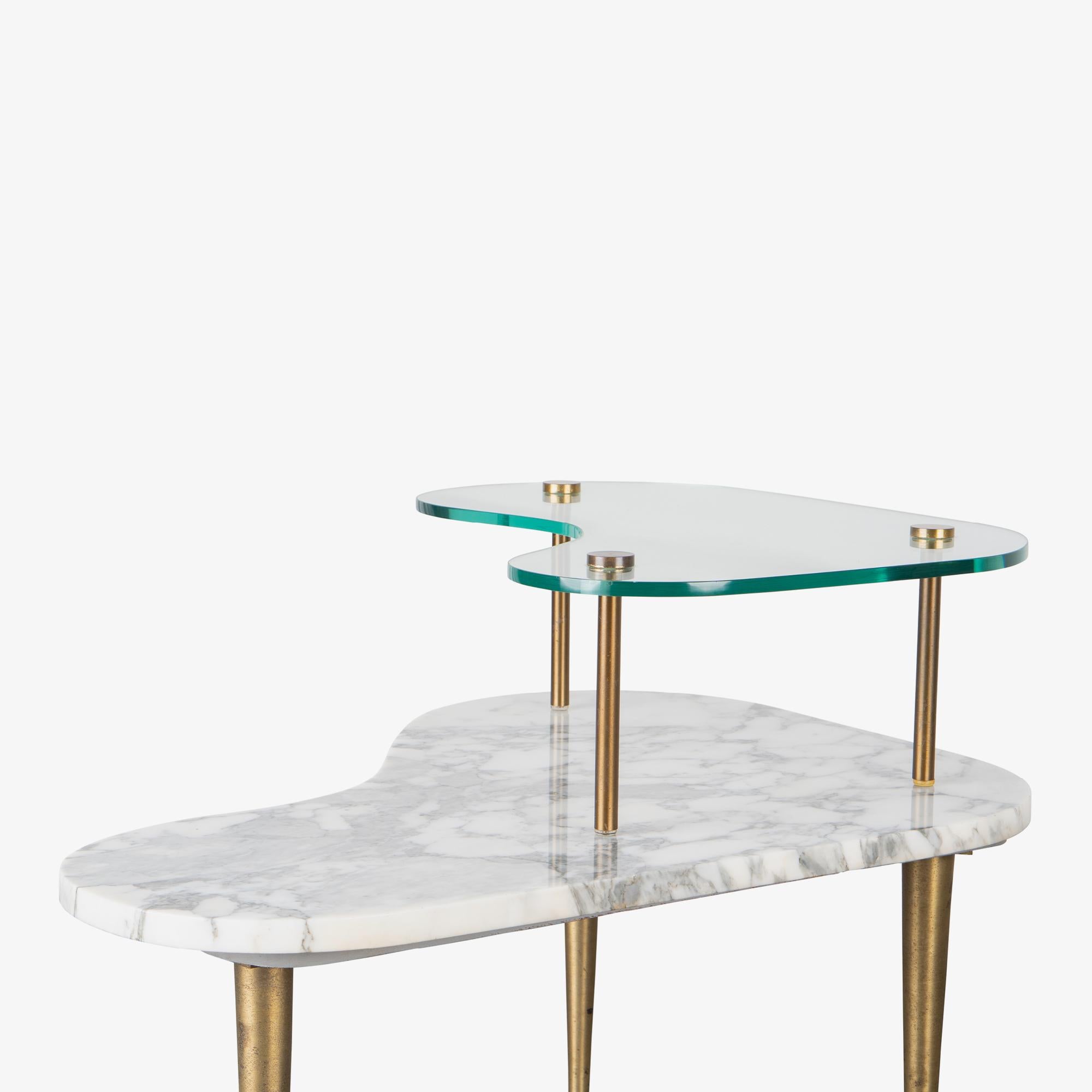 Tiered Italian Organic Form Side Tables in Carrara Marble, Glass, & Brass, Pair For Sale 5