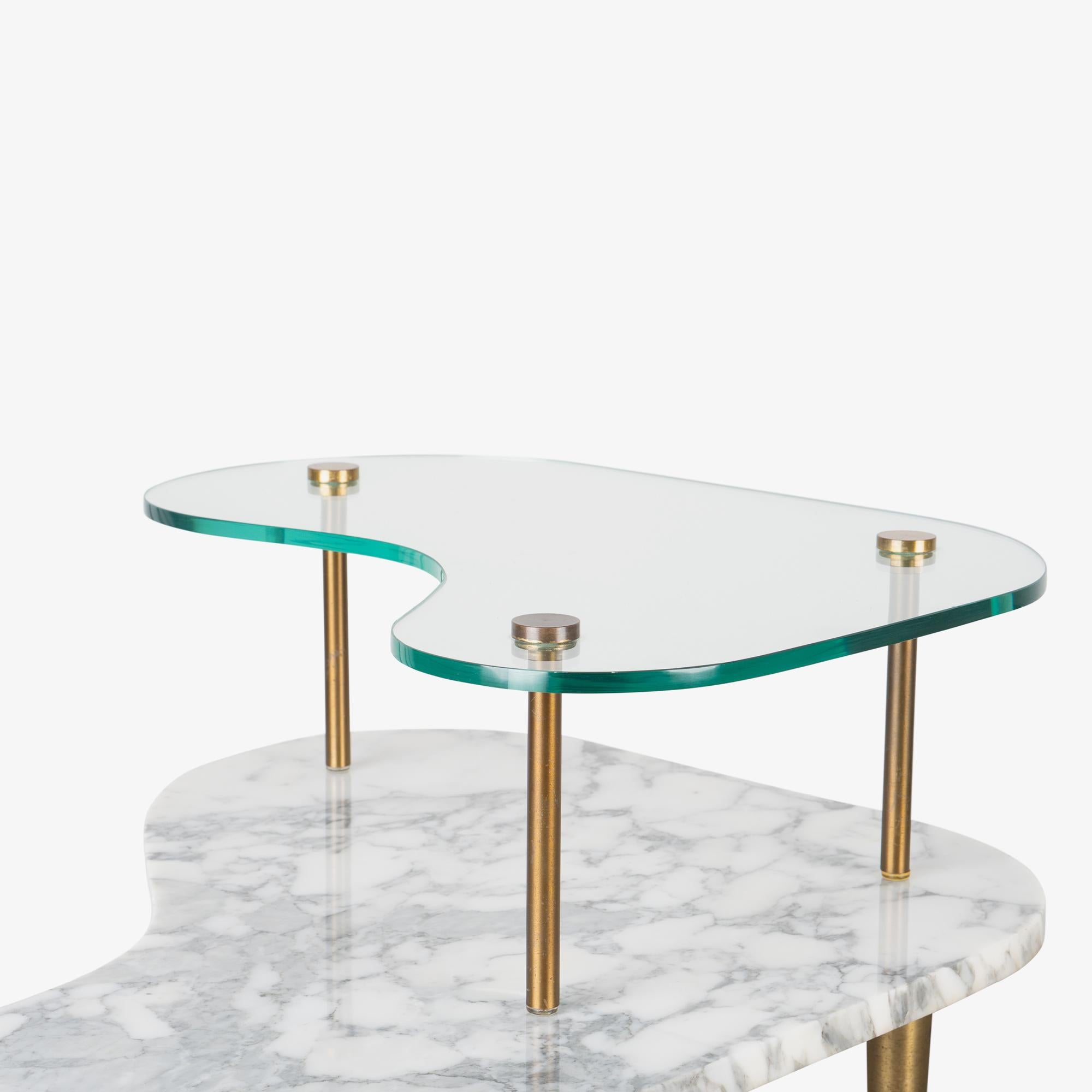 Tiered Italian Organic Form Side Tables in Carrara Marble, Glass, & Brass, Pair For Sale 7