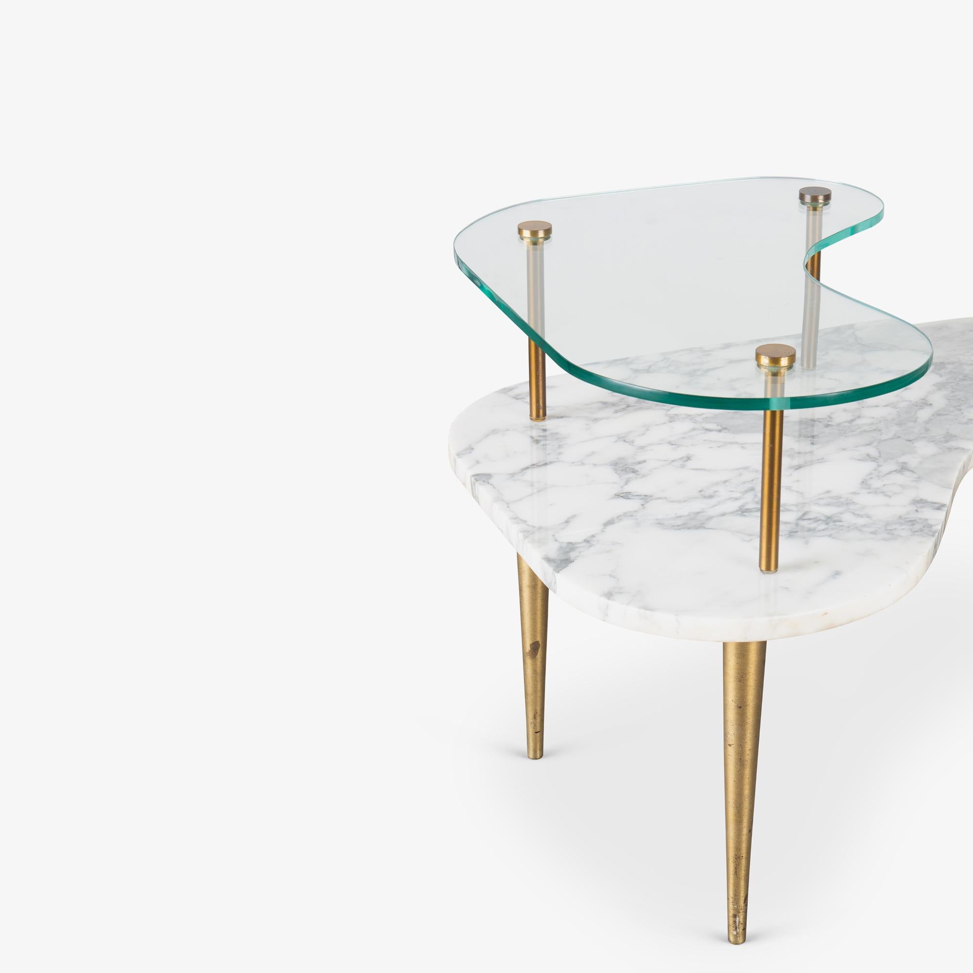 Tiered Italian Organic Form Side Tables in Carrara Marble, Glass, & Brass, Pair For Sale 8