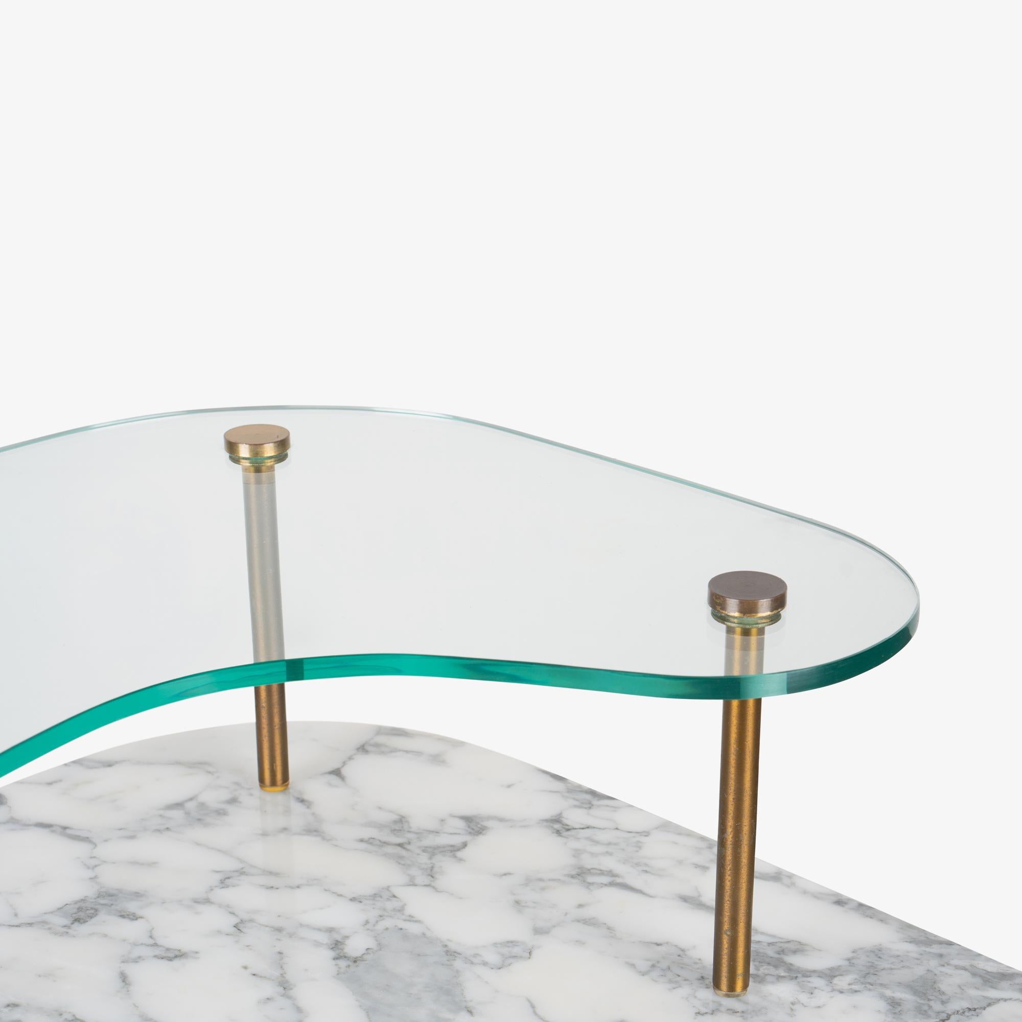 Tiered Italian Organic Form Side Tables in Carrara Marble, Glass, & Brass, Pair For Sale 9