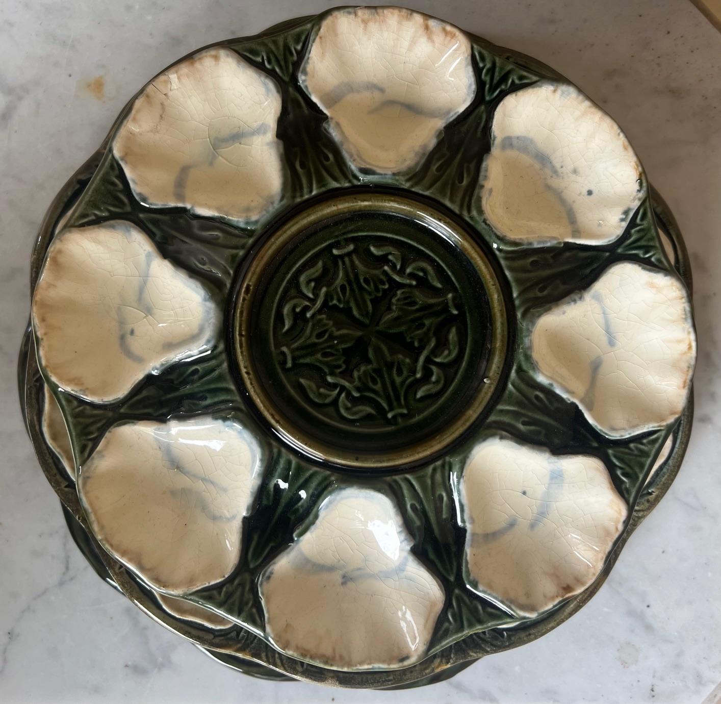 Tiered Longchamp Hand Painted Oyster Plate Set of 3, c. 1900 For Sale 6