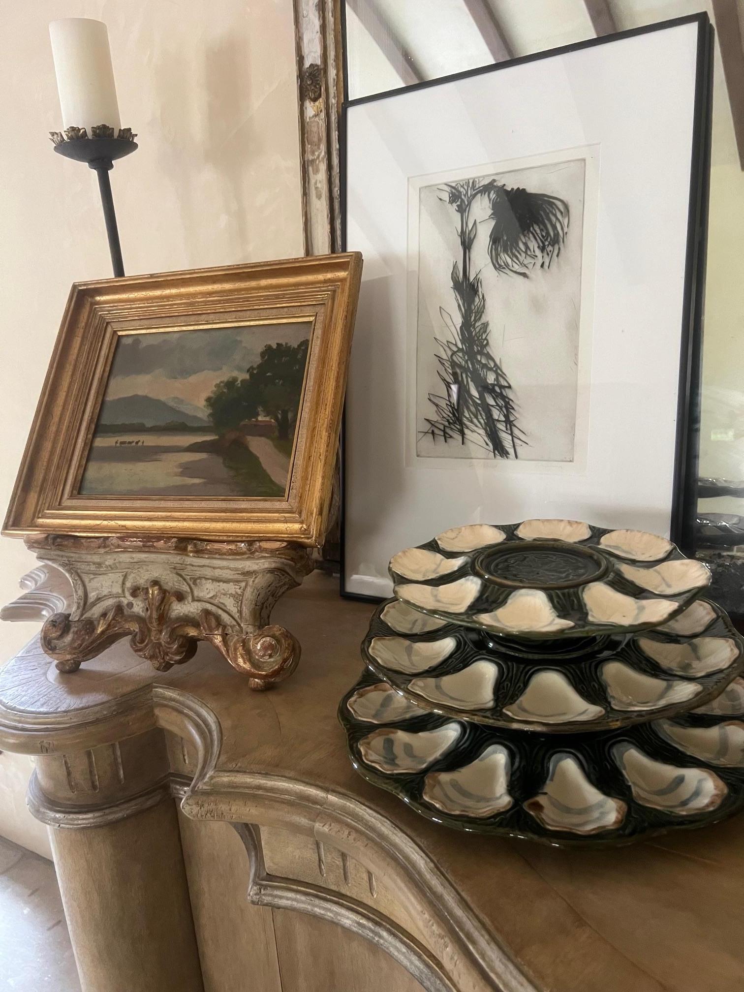 French Provincial Tiered Longchamp Hand Painted Oyster Plate Set of 3, c. 1900 For Sale
