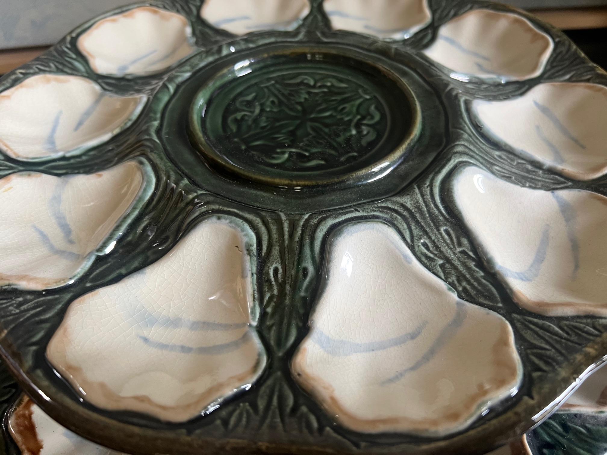 Hand-Painted Tiered Longchamp Hand Painted Oyster Plate Set of 3, c. 1900 For Sale