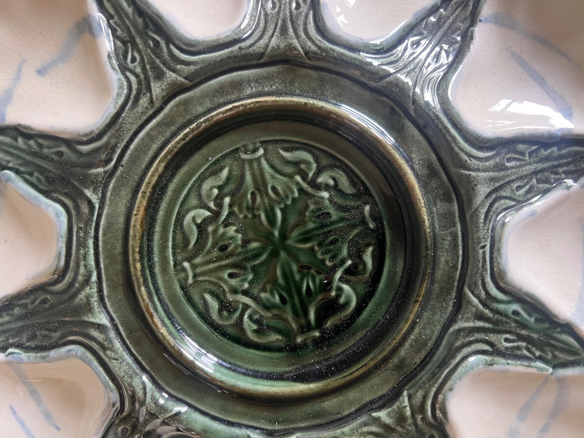 Tiered Longchamp Hand Painted Oyster Plate Set of 3, c. 1900 In Good Condition For Sale In Ross, CA