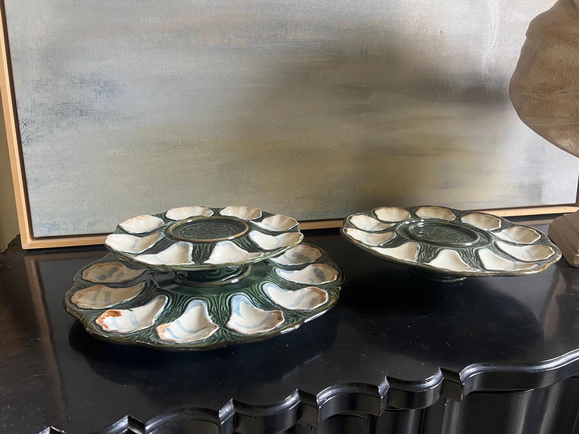Tiered Longchamp Hand Painted Oyster Plate Set of 3, c. 1900 For Sale 1