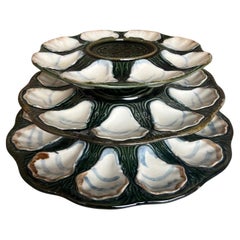Tiered Longchamp Hand Painted Oyster Plate Set of 3, c. 1900