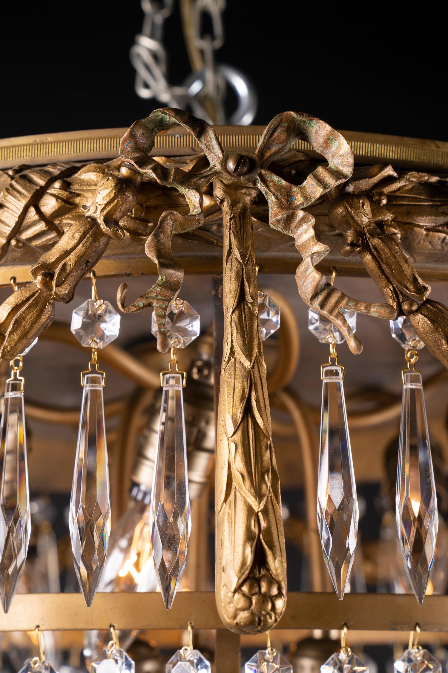 Tiered Louis XVI Bronze and Crystal Chandelier, French 19th Century In Good Condition For Sale In New Orleans, LA