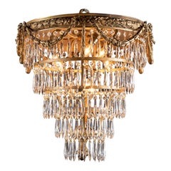 Lustre Louis XVI en bronze et cristal, français, 19e siècle