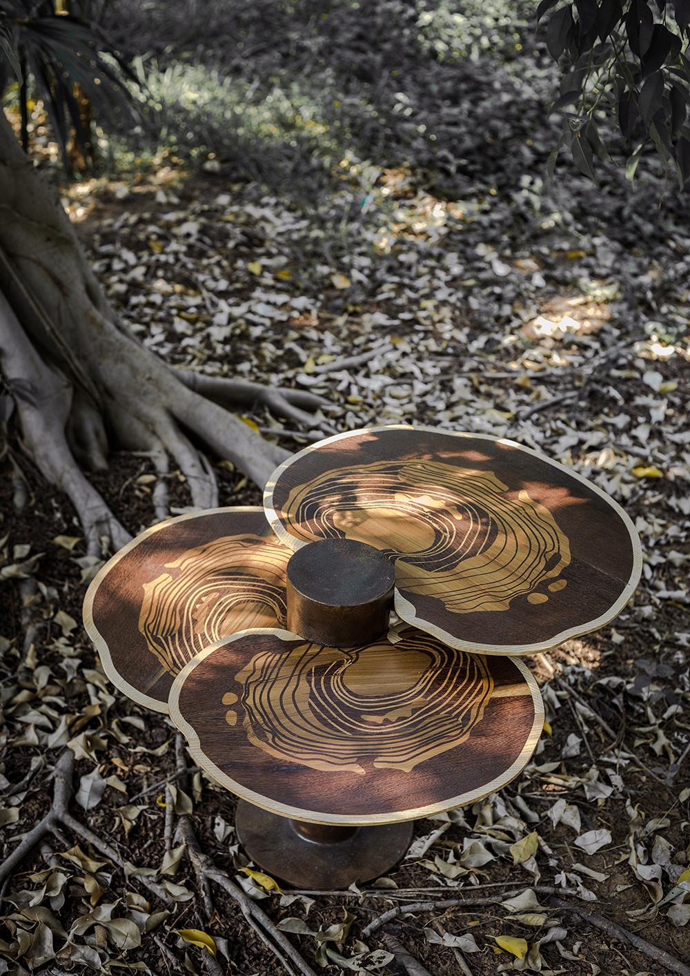 Hand-Crafted Tiered Maitake Reclaimed Teak Coffee Table For Sale