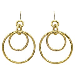 Tiered Open Circle Hammered Finish Dangly Hoop Earrings in 14 Karat Yellow Gold
