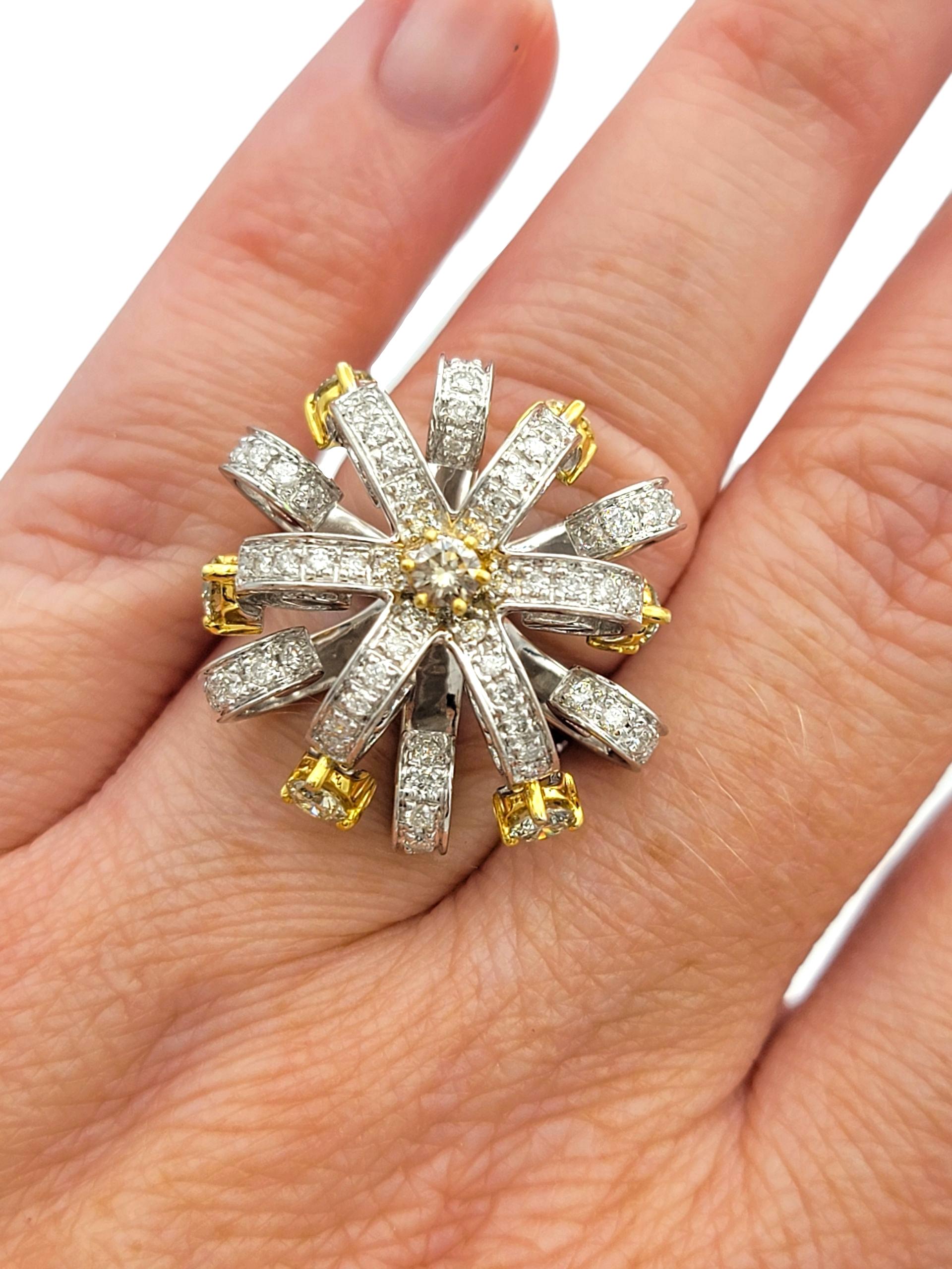 Tiered Open Loop Motif Articulated Diamond Detail Ring in Two Tone 18 Karat Gold For Sale 4