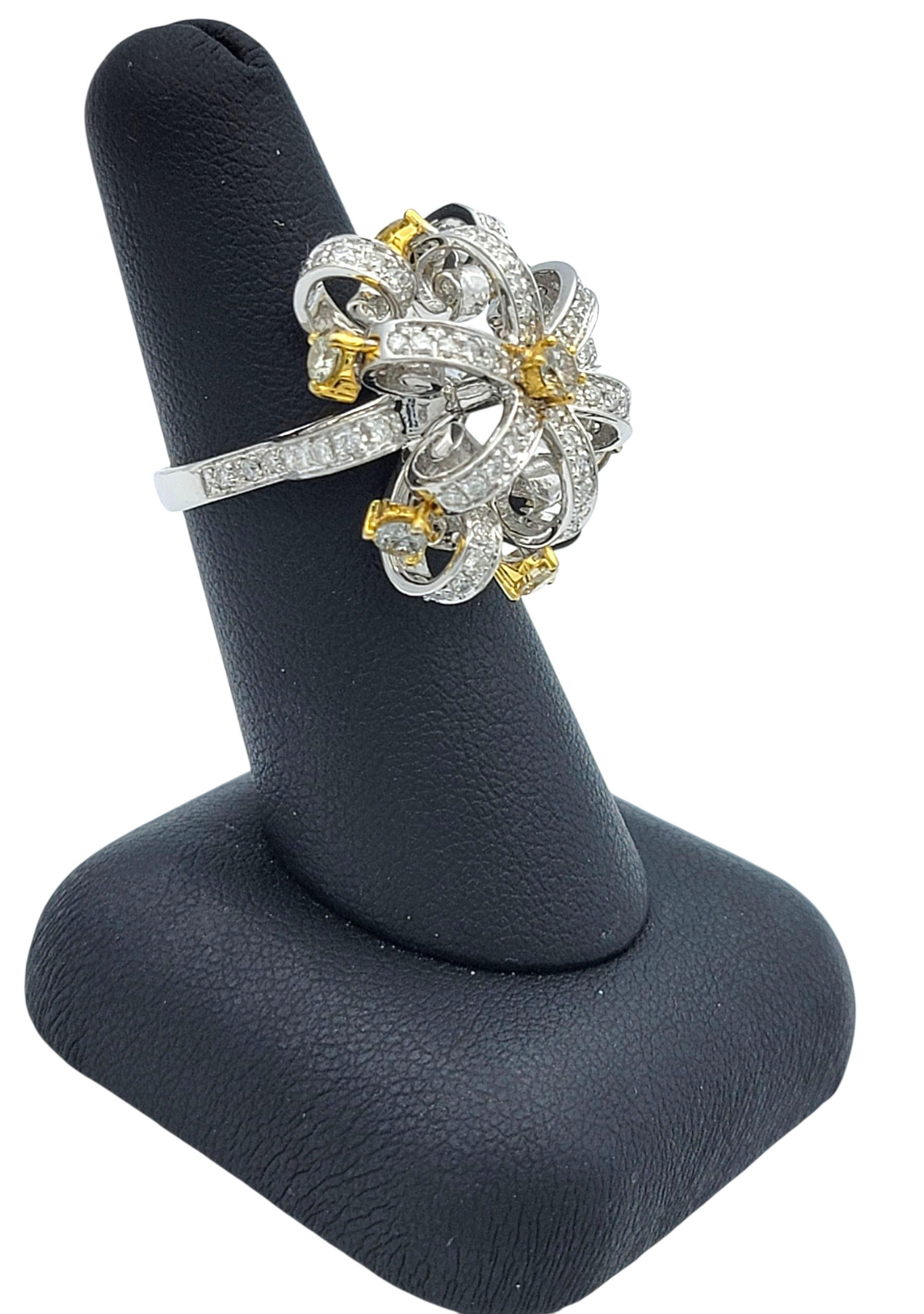 Tiered Open Loop Motif Articulated Diamond Detail Ring in Two Tone 18 Karat Gold For Sale 6