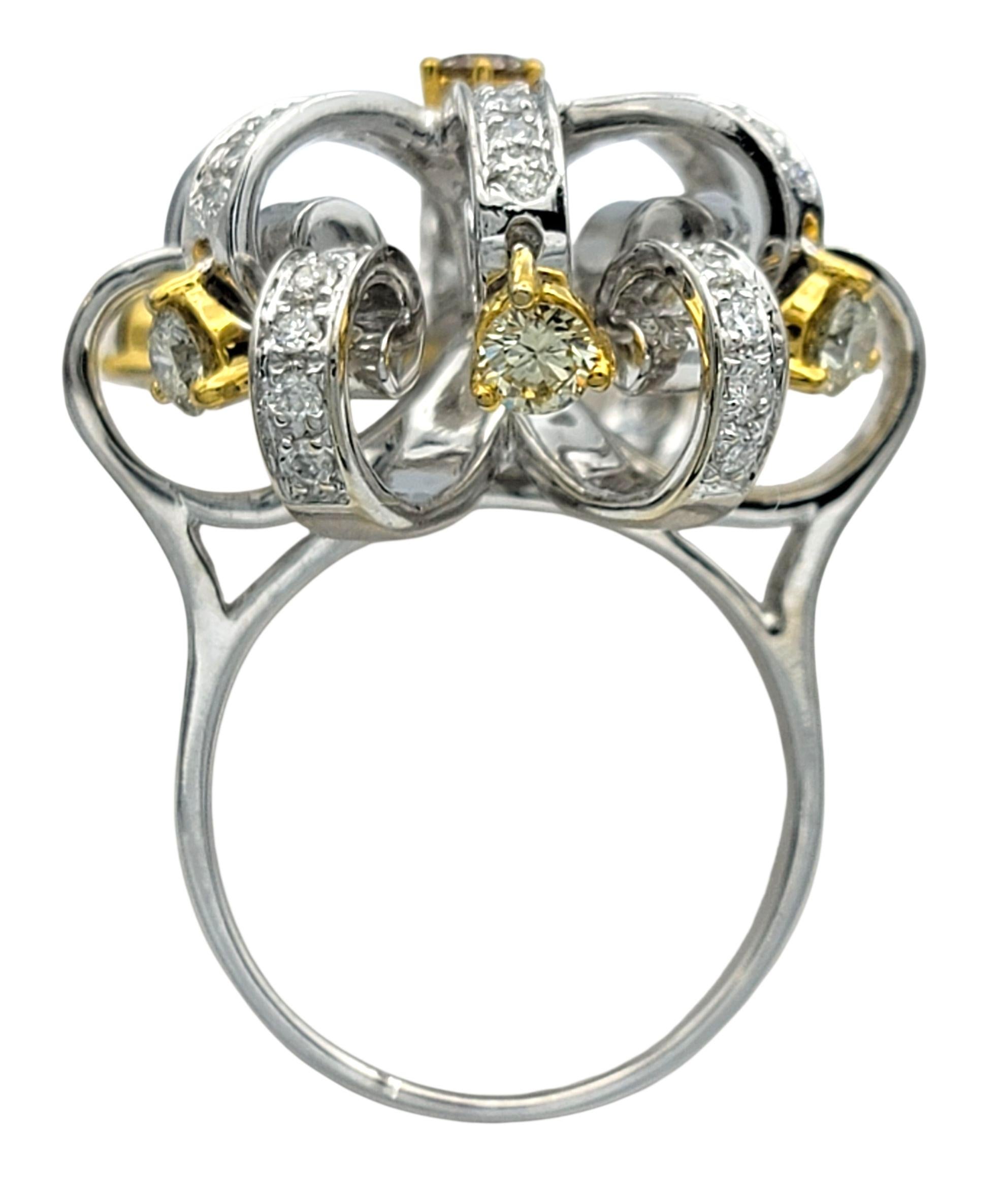 Tiered Open Loop Motif Articulated Diamond Detail Ring in Two Tone 18 Karat Gold In Good Condition For Sale In Scottsdale, AZ