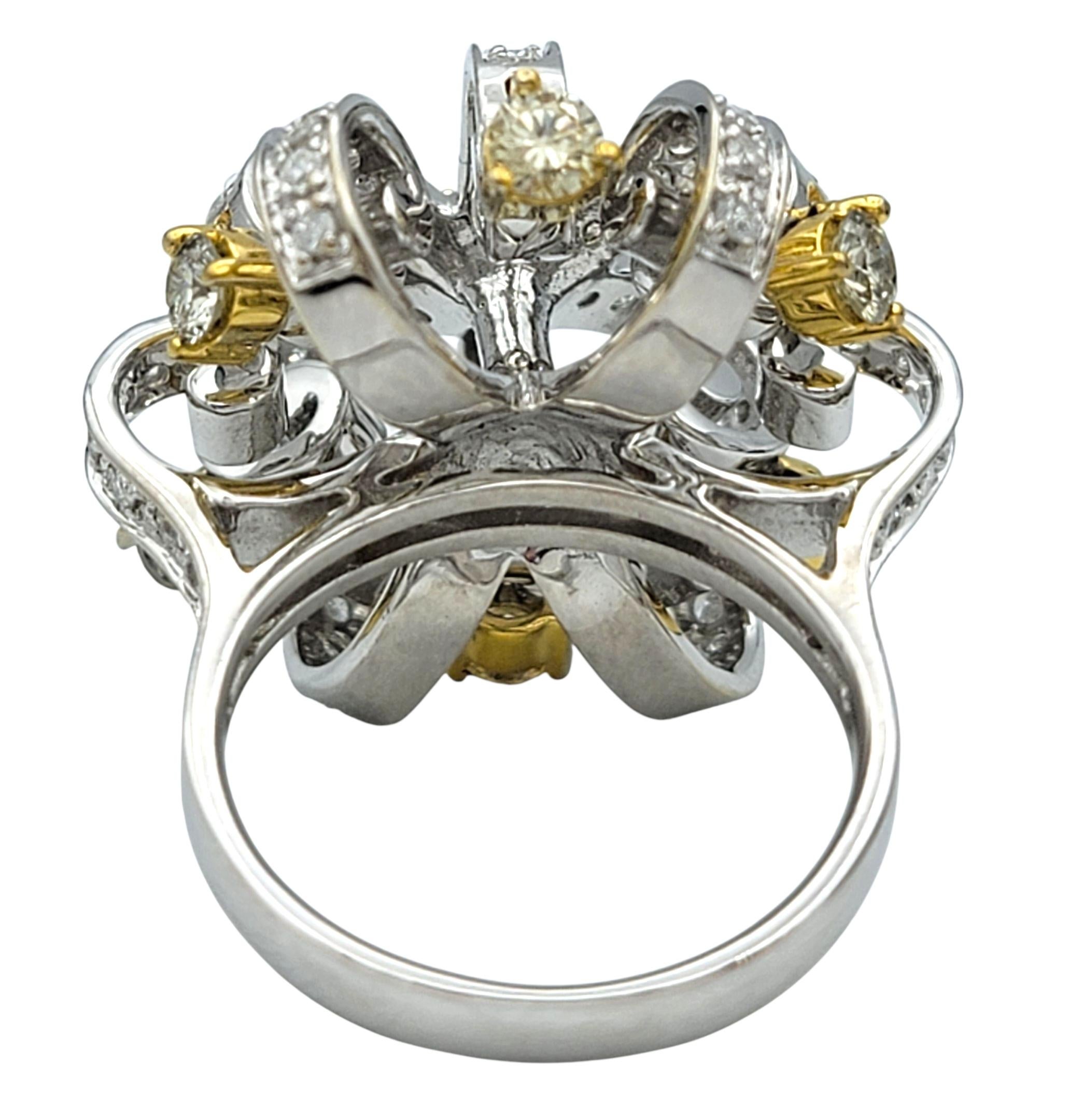 Tiered Open Loop Motif Articulated Diamond Detail Ring in Two Tone 18 Karat Gold For Sale 1