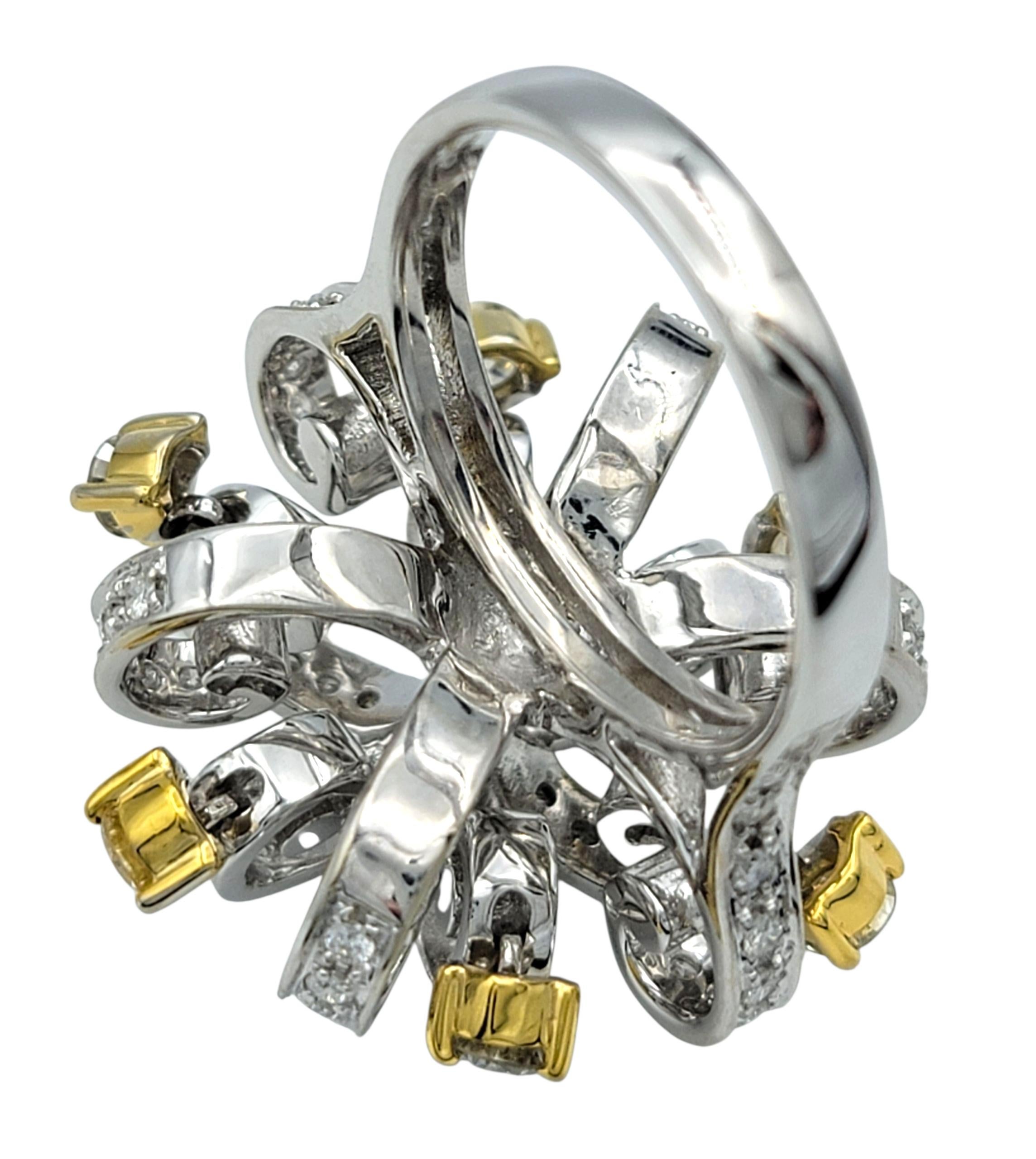 Tiered Open Loop Motif Articulated Diamond Detail Ring in Two Tone 18 Karat Gold For Sale 2