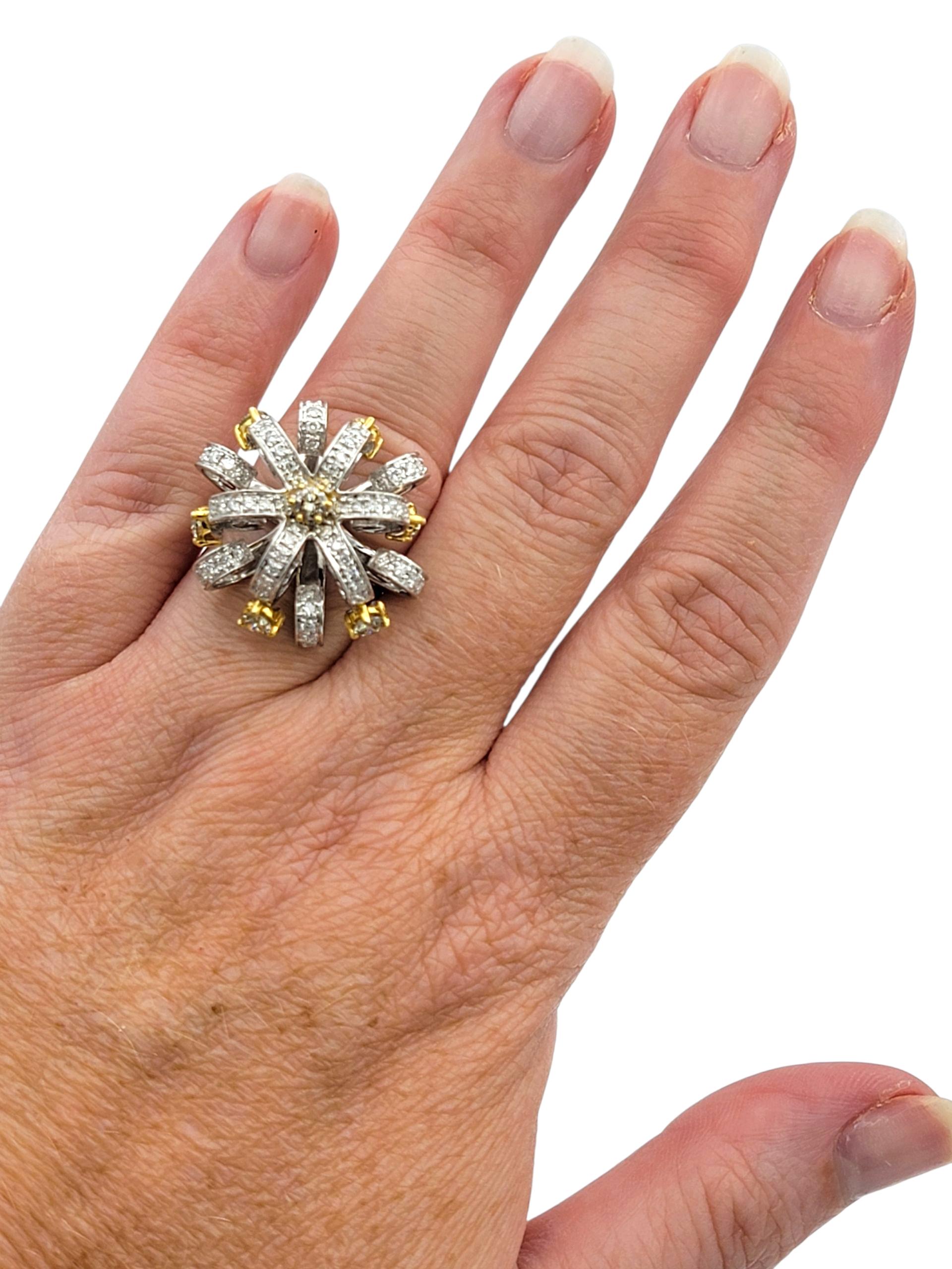 Tiered Open Loop Motif Articulated Diamond Detail Ring in Two Tone 18 Karat Gold For Sale 3