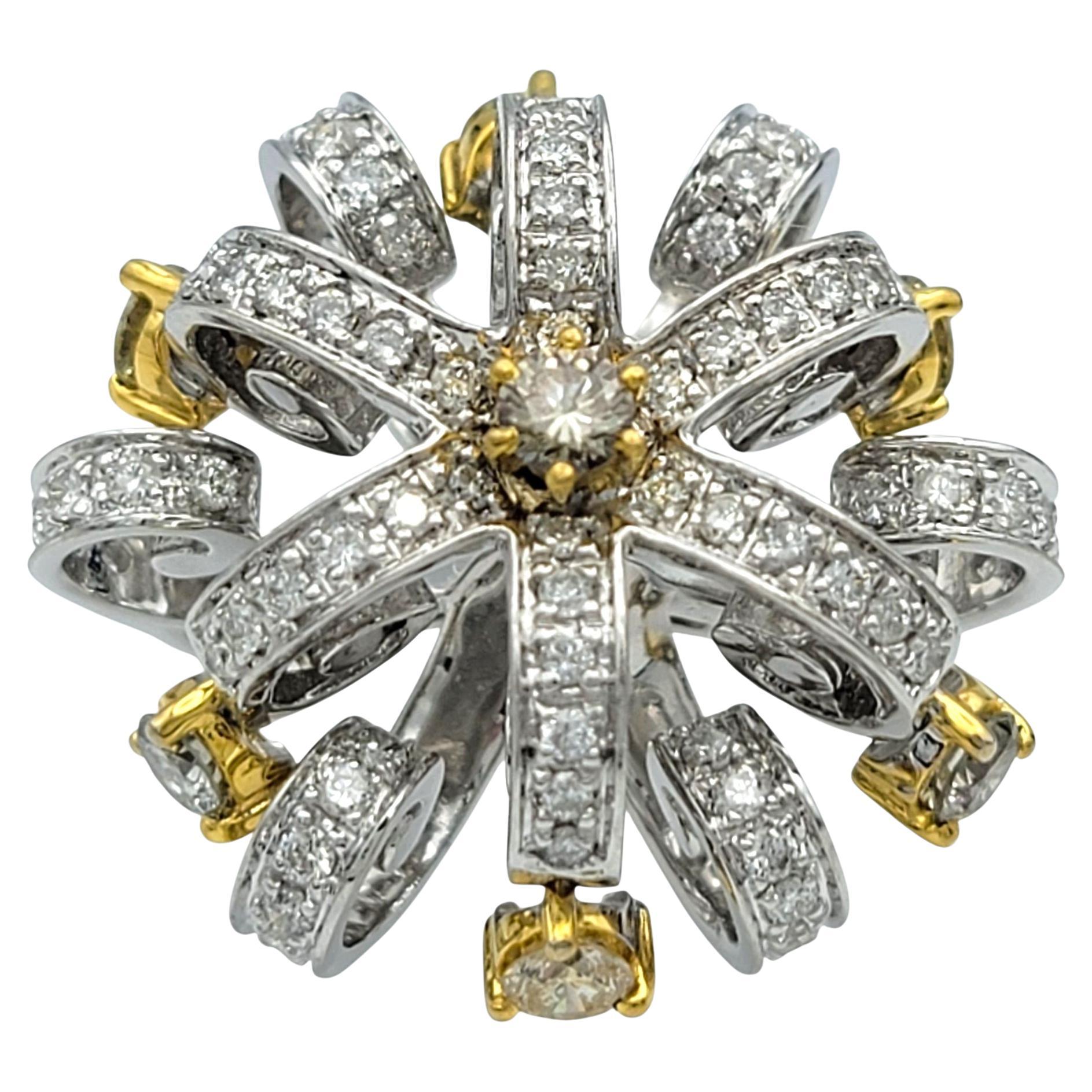 Tiered Open Loop Motif Articulated Diamond Detail Ring in Two Tone 18 Karat Gold For Sale