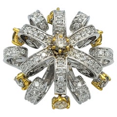 Tiered Open Loop Motif Articulated Diamond Detail Ring in Two Tone 18 Karat Gold