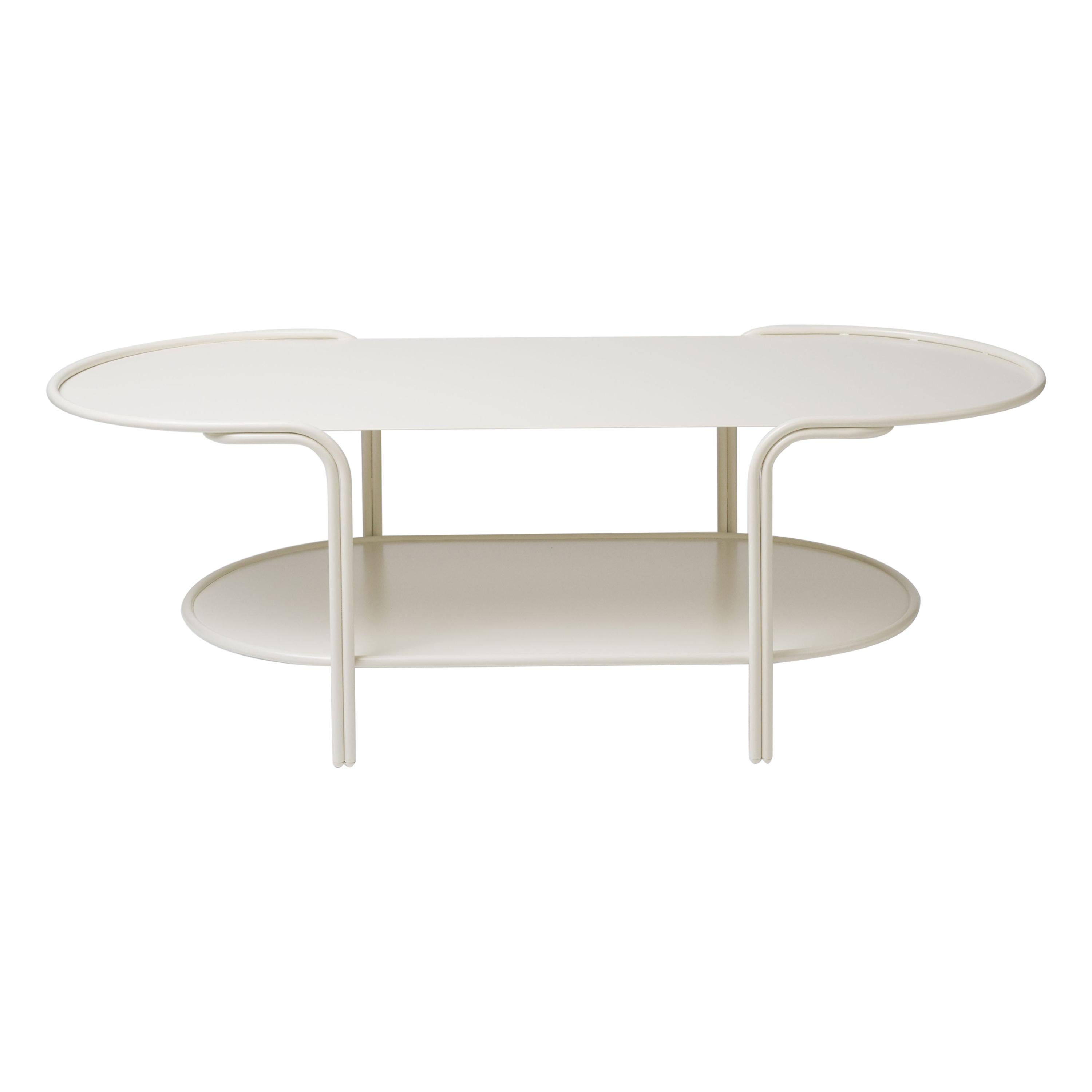 Tiered Outdoor Bancroft Coffee Table in Matte Cream Stainless Steel by Laun For Sale