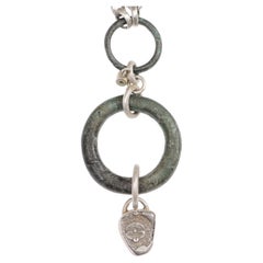 Antique Tiered Pendant in bronze, w/emerald and drachm (coin) on Sterling Silver Chain