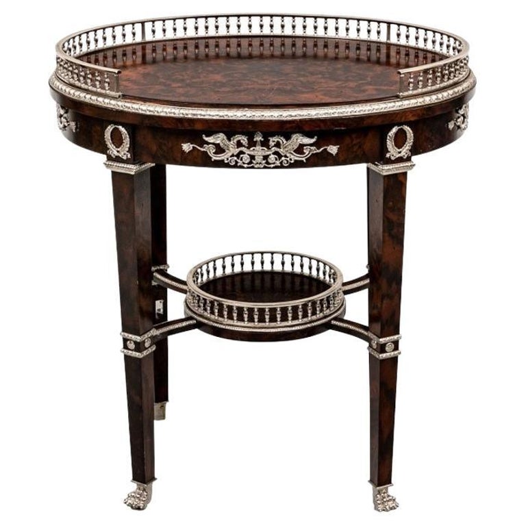 Tiered Regency Style Oval Burl Serving Table For Sale