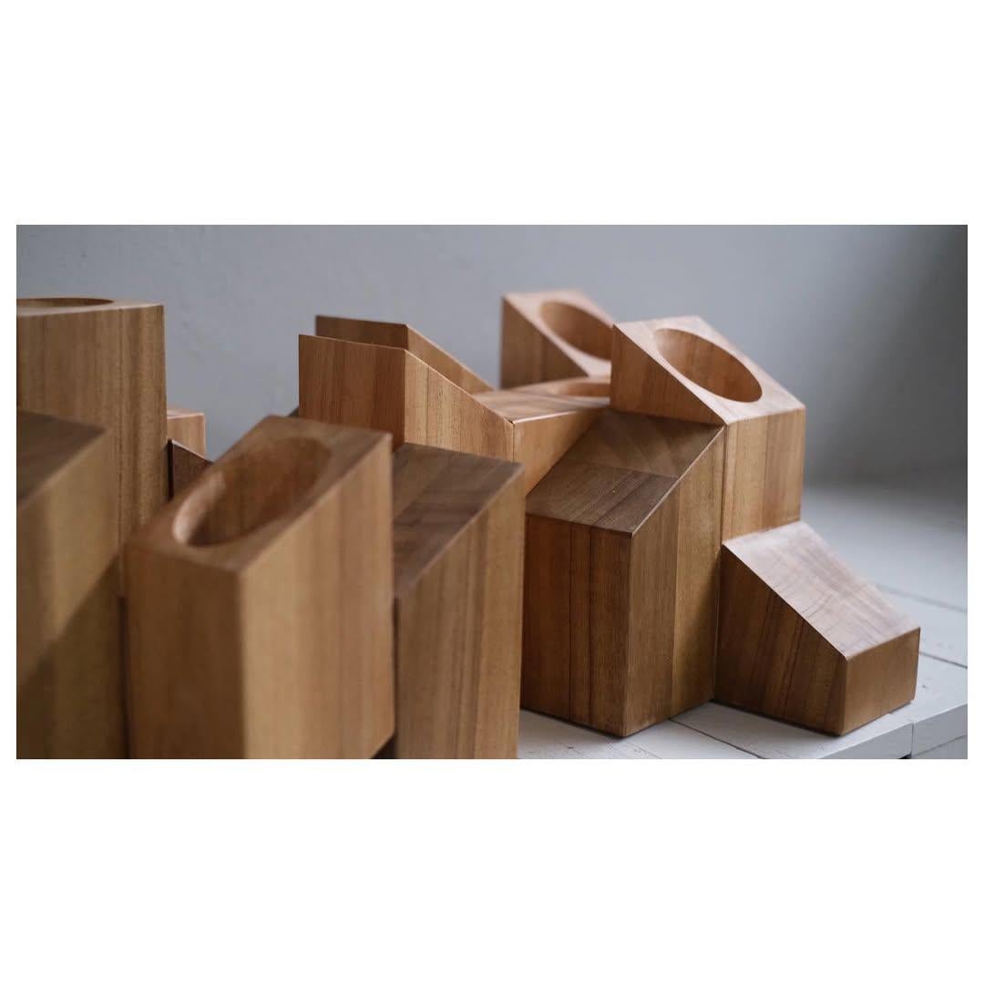 Tiered Structure Black Skyline Candle Light in African Walnut by Arno Declercq For Sale 3