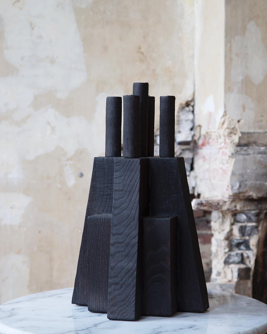 Tiered Structure Burnt Iroko Wood Bunker Candleholder 2.0 by Arno Declercq For Sale 4