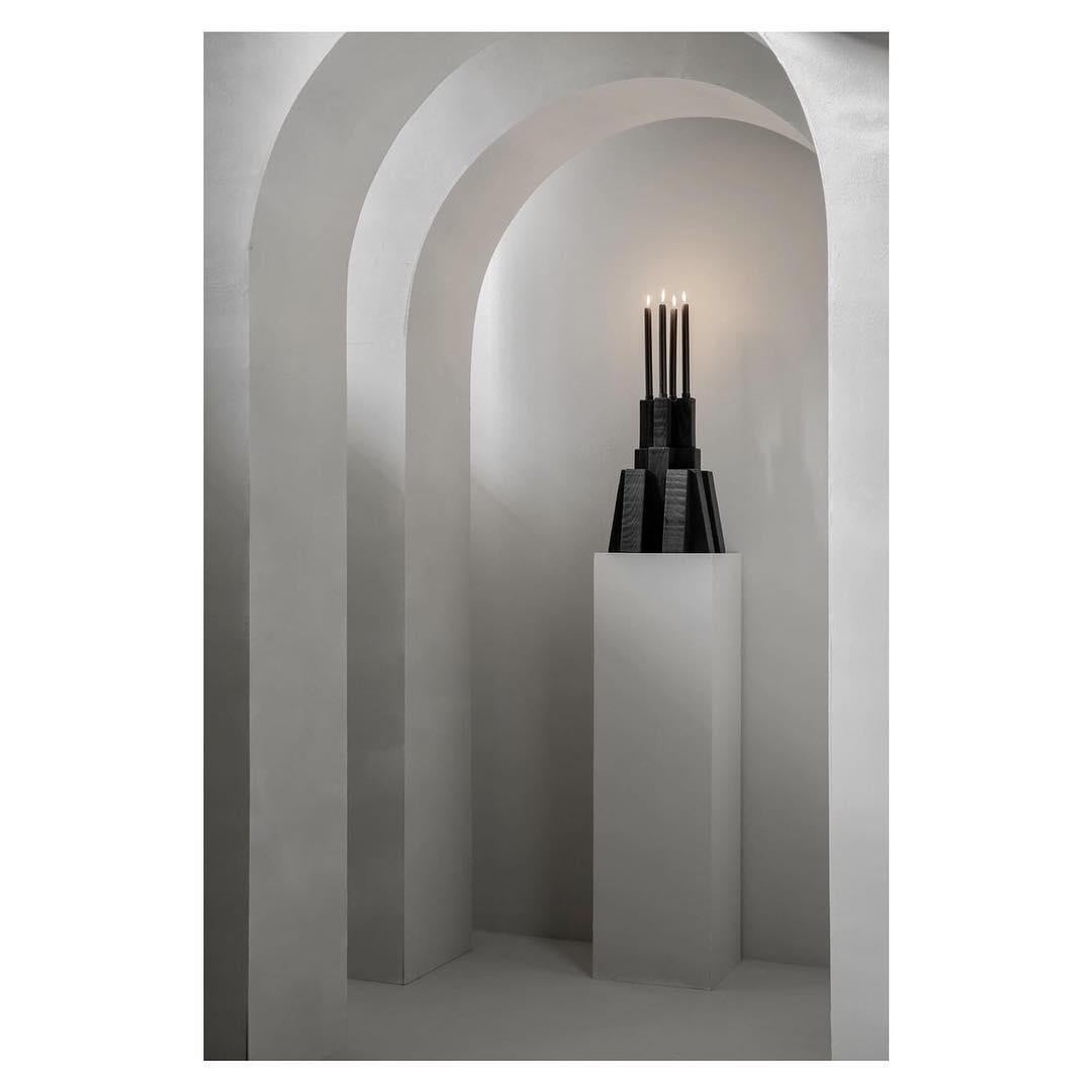 Tiered Structure Burnt Iroko Wood Bunker Candleholder 2.0 by Arno Declercq For Sale 3